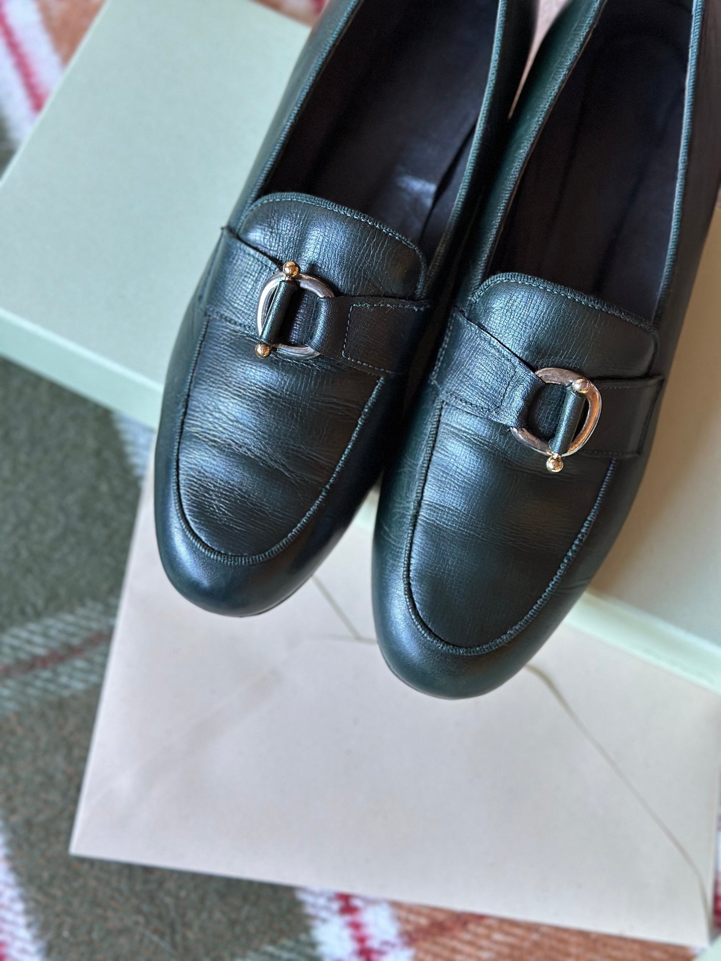 Vintage Bottle Green Leather Loafers
