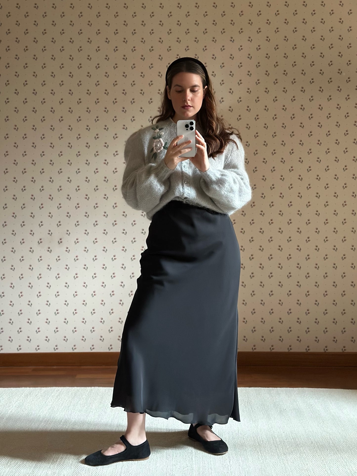 Vintage Black Longuette Satin Skirt