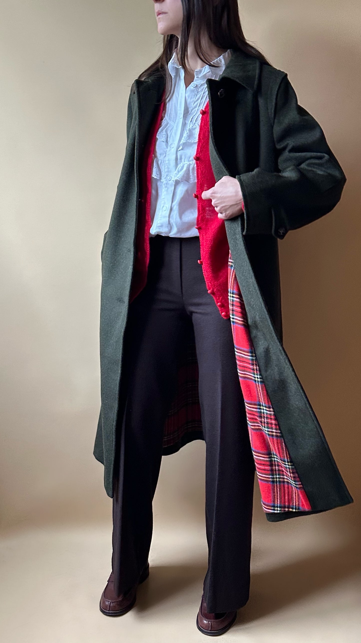 Vintage Green Loden With Tartan Lining