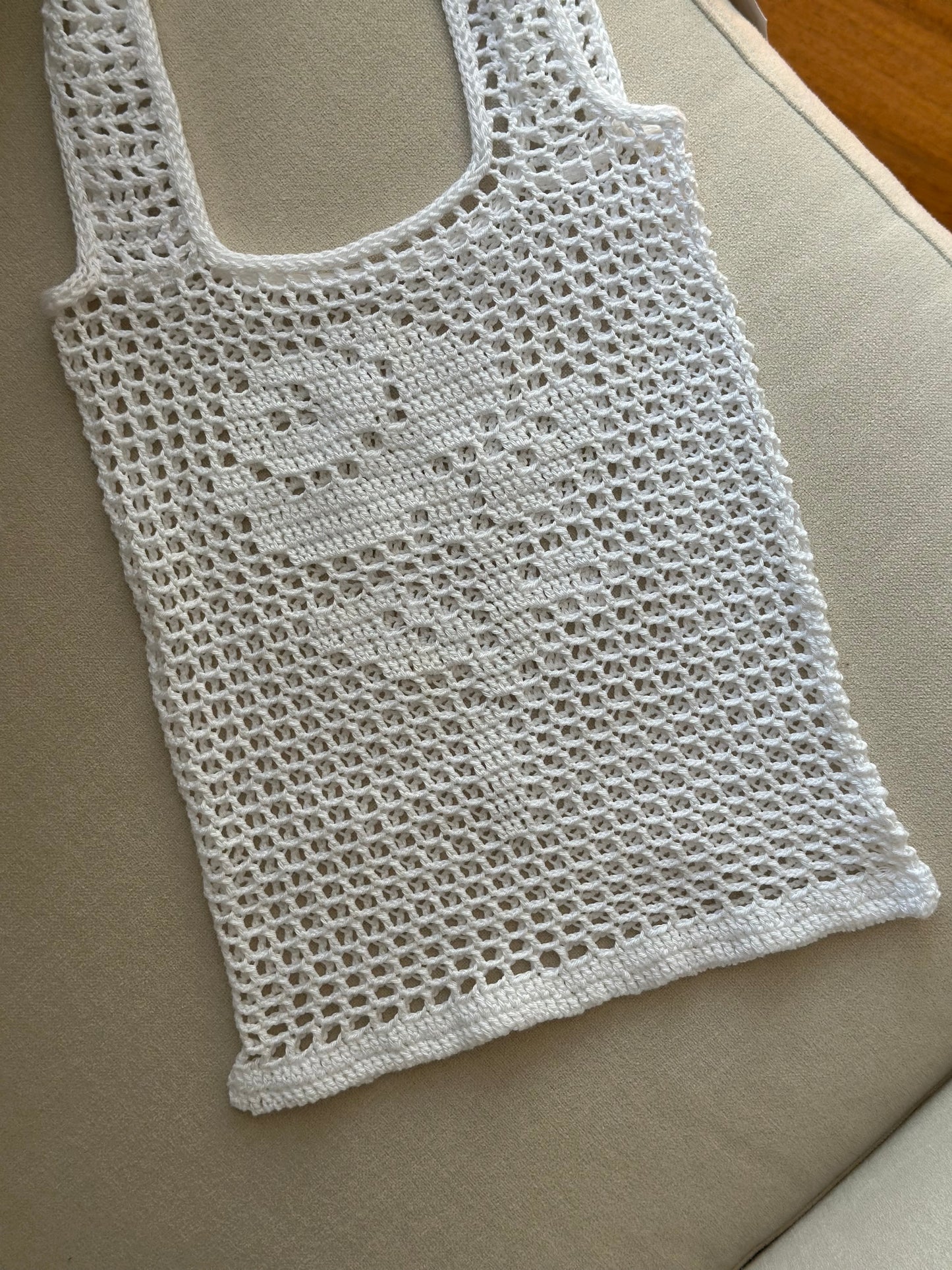 Filet Crochet White Rose Shoulder Bag