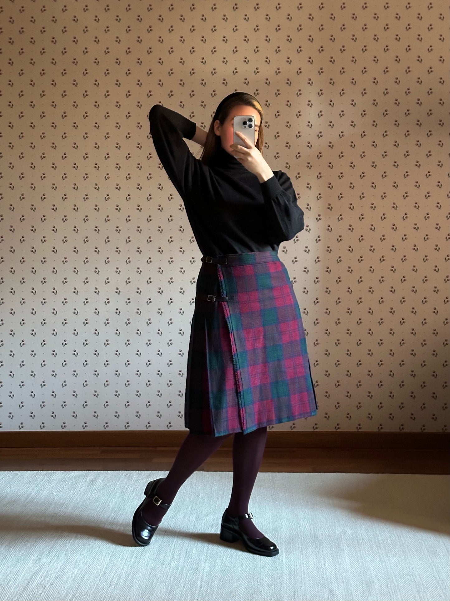 Vintage Wool Burgundy Tartan Kilt