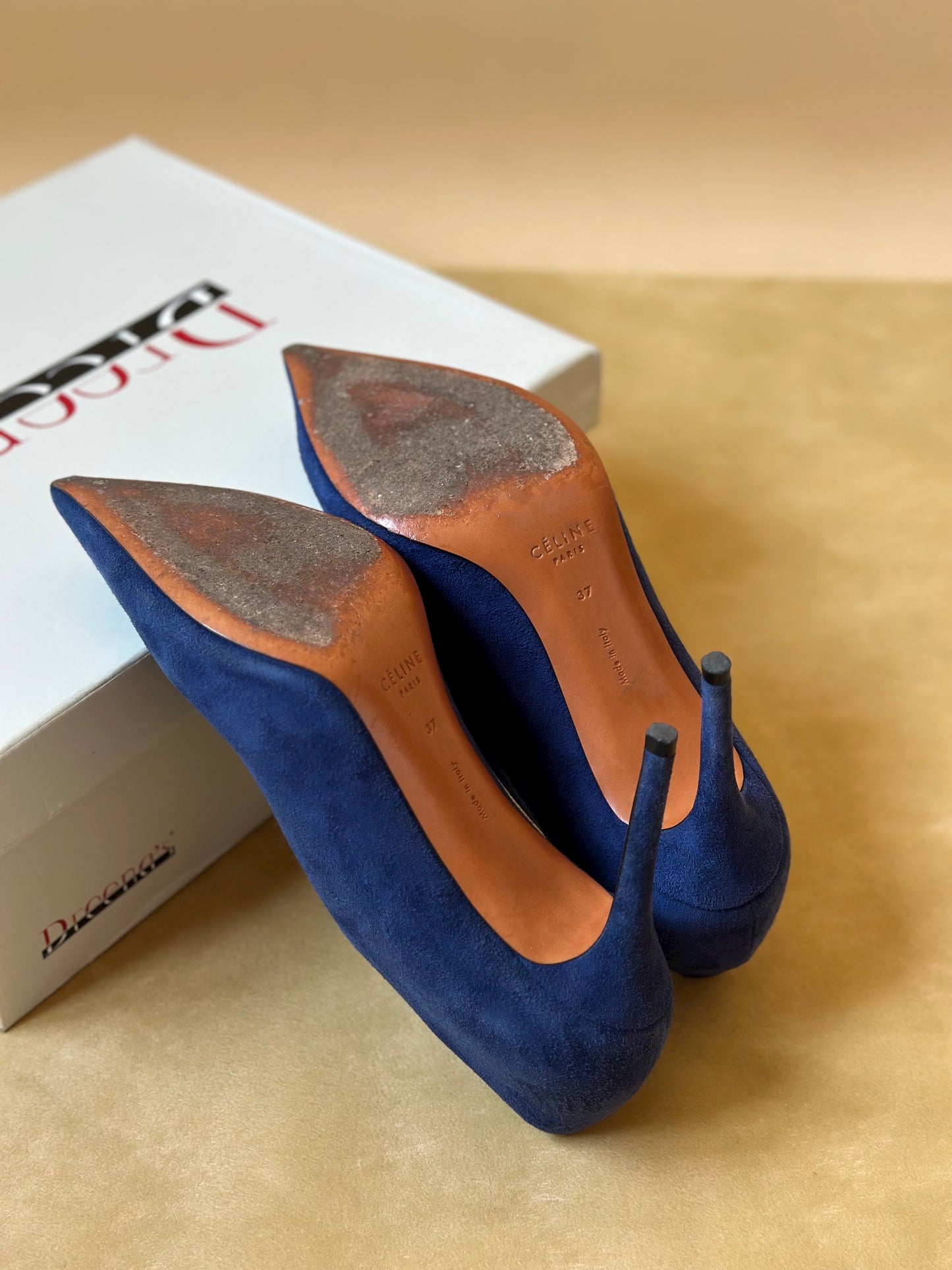 Céline Blue Suede Pointed Pumps