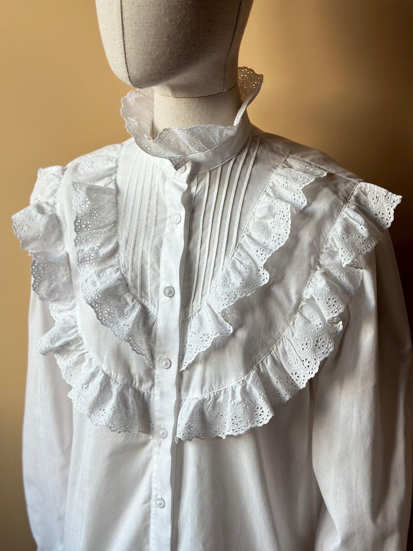 Vintage White Cotton High Neck Shirt