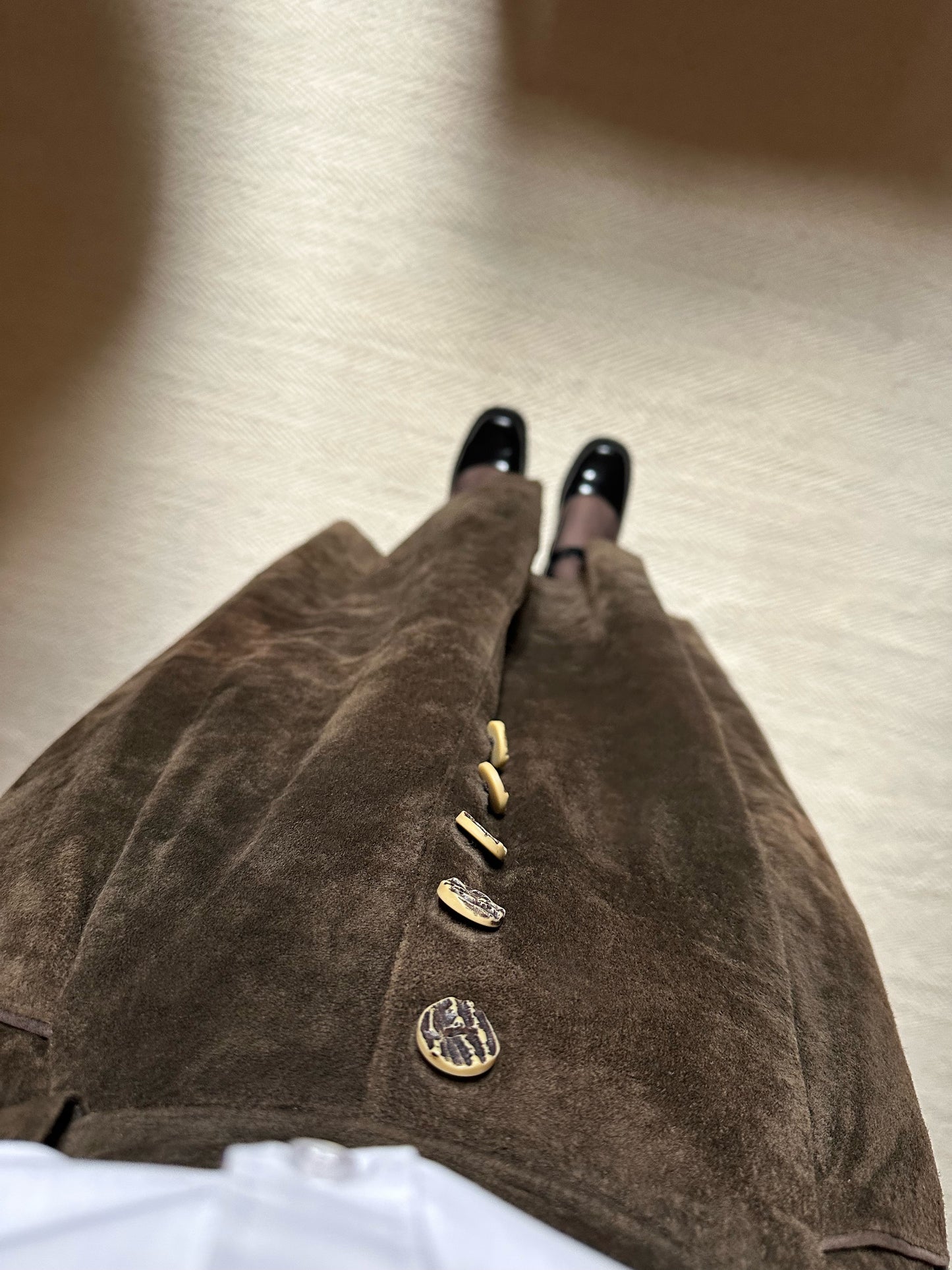Vintage Suede Mocha Brown Maxi Skirt