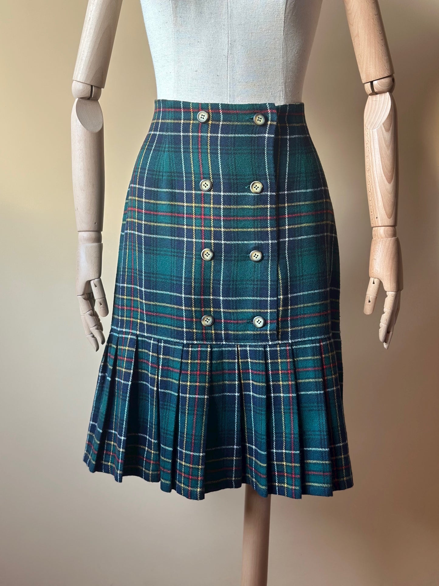 Vintage Tartan Green Pleated Skirt
