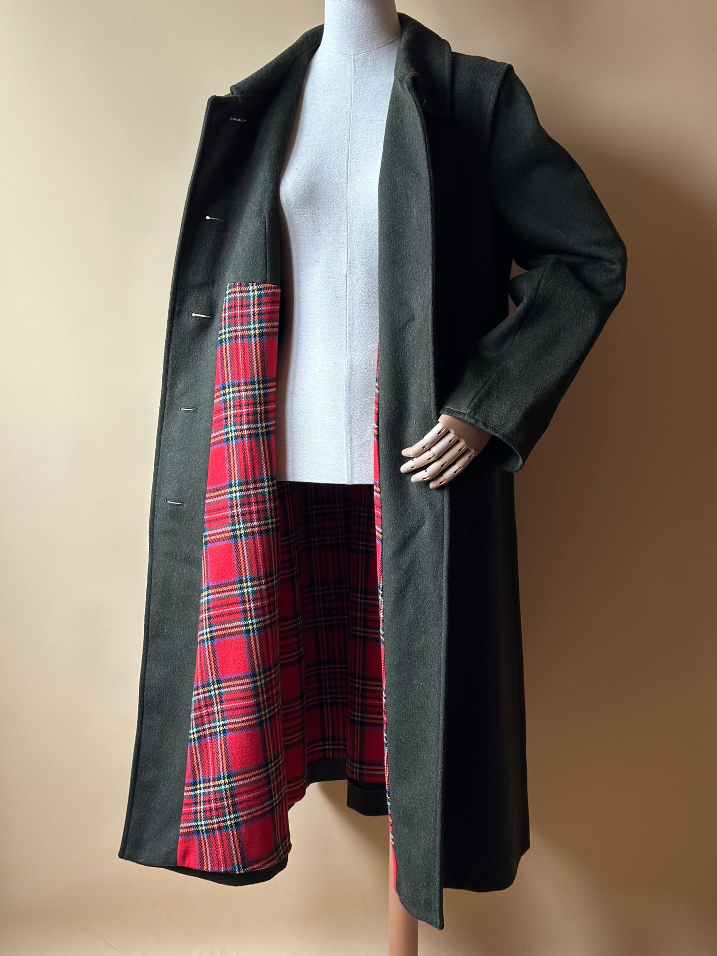 Vintage Green Loden With Tartan Lining