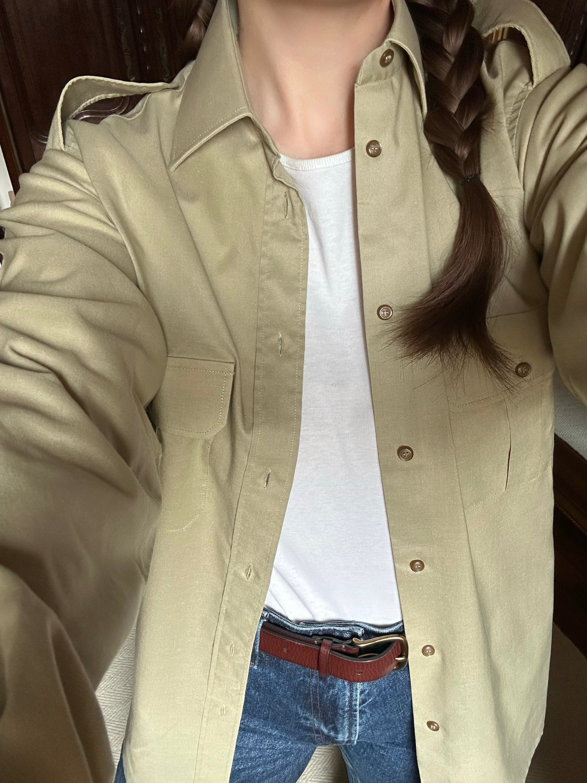 Light Khaki Cotton Military Shirt