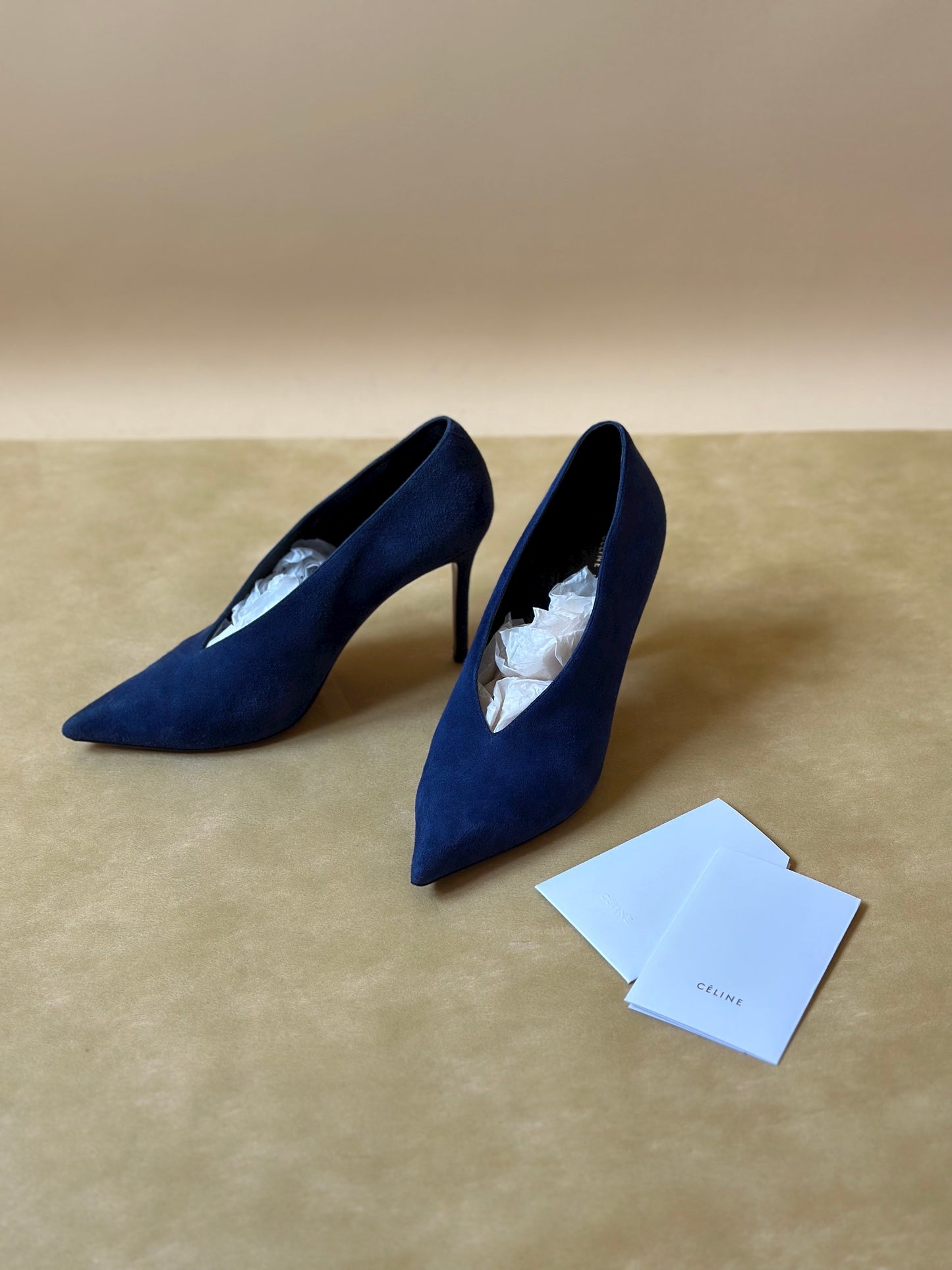 Céline Blue Suede Pointed Pumps