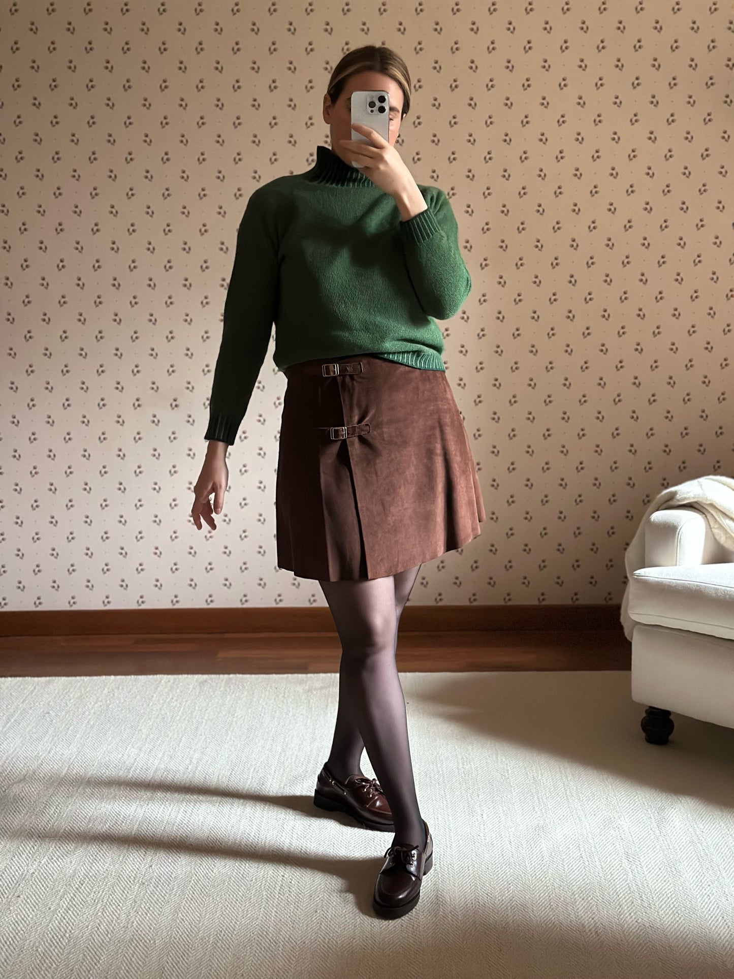 Vintage Suede Brown Wrap Up Mini Skirt