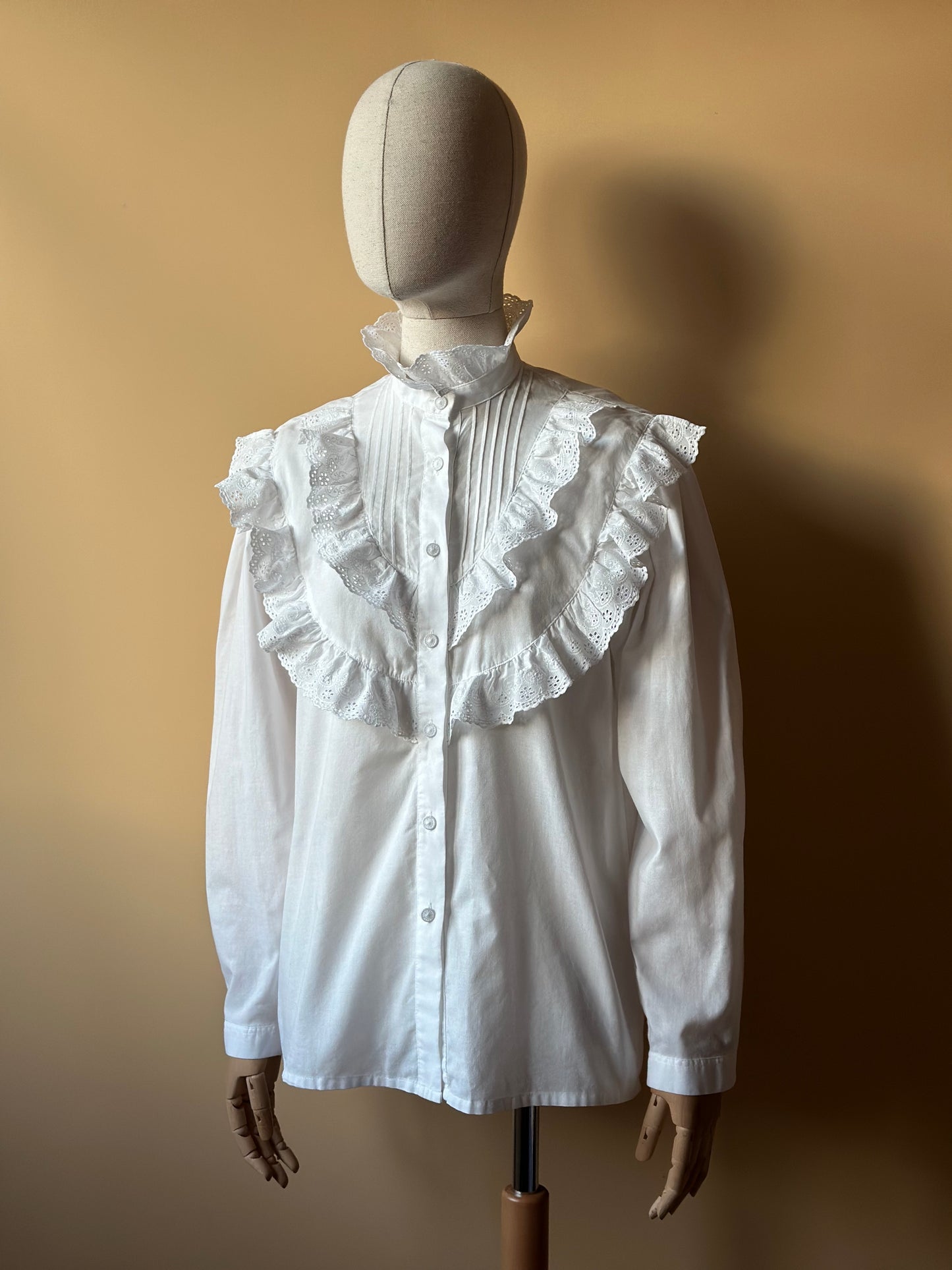 Vintage White Cotton High Neck Shirt