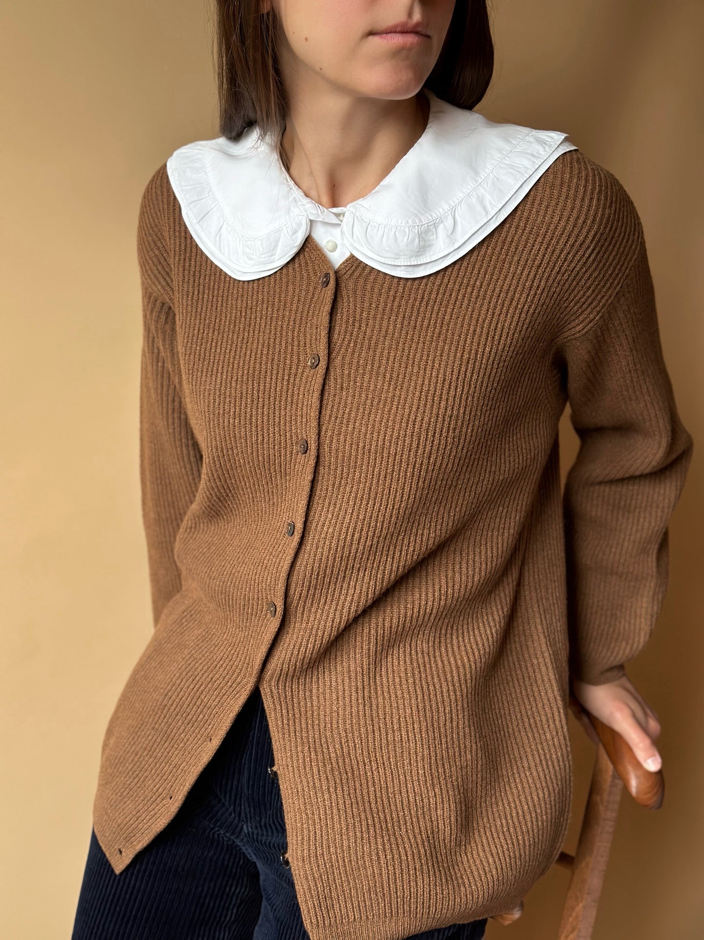 Vintage 100% Lambswool Caramel Ribbed Cardigan