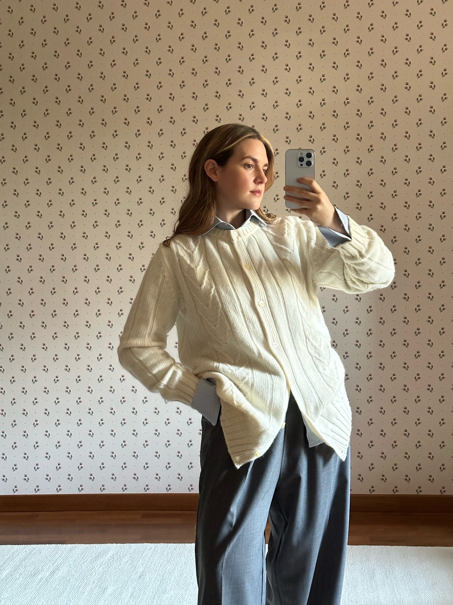 Vintage Wool & Angora Milk White Maxi Cardigan