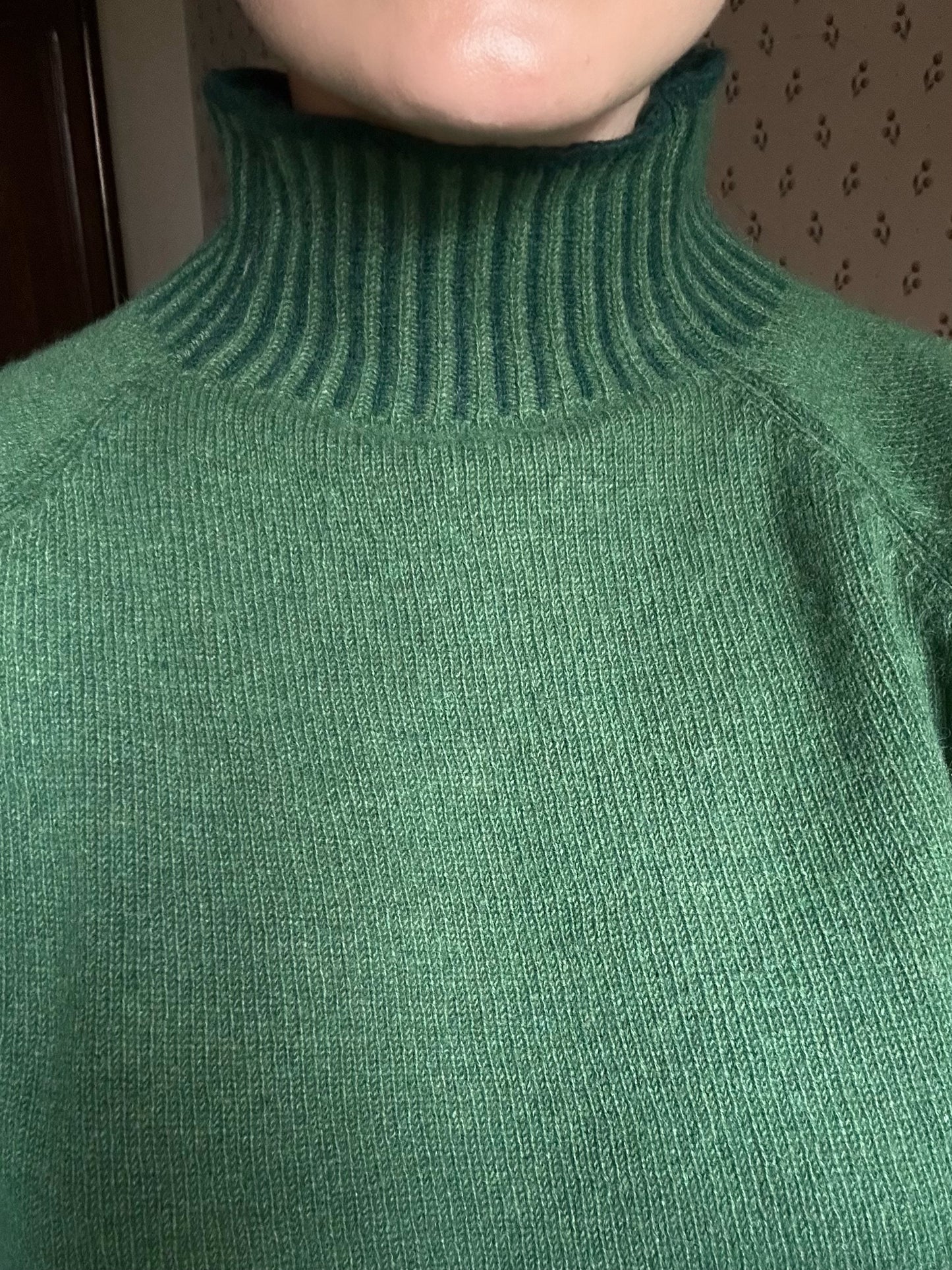 Vintage Green Wool & Cashmere Mock Neck Sweater