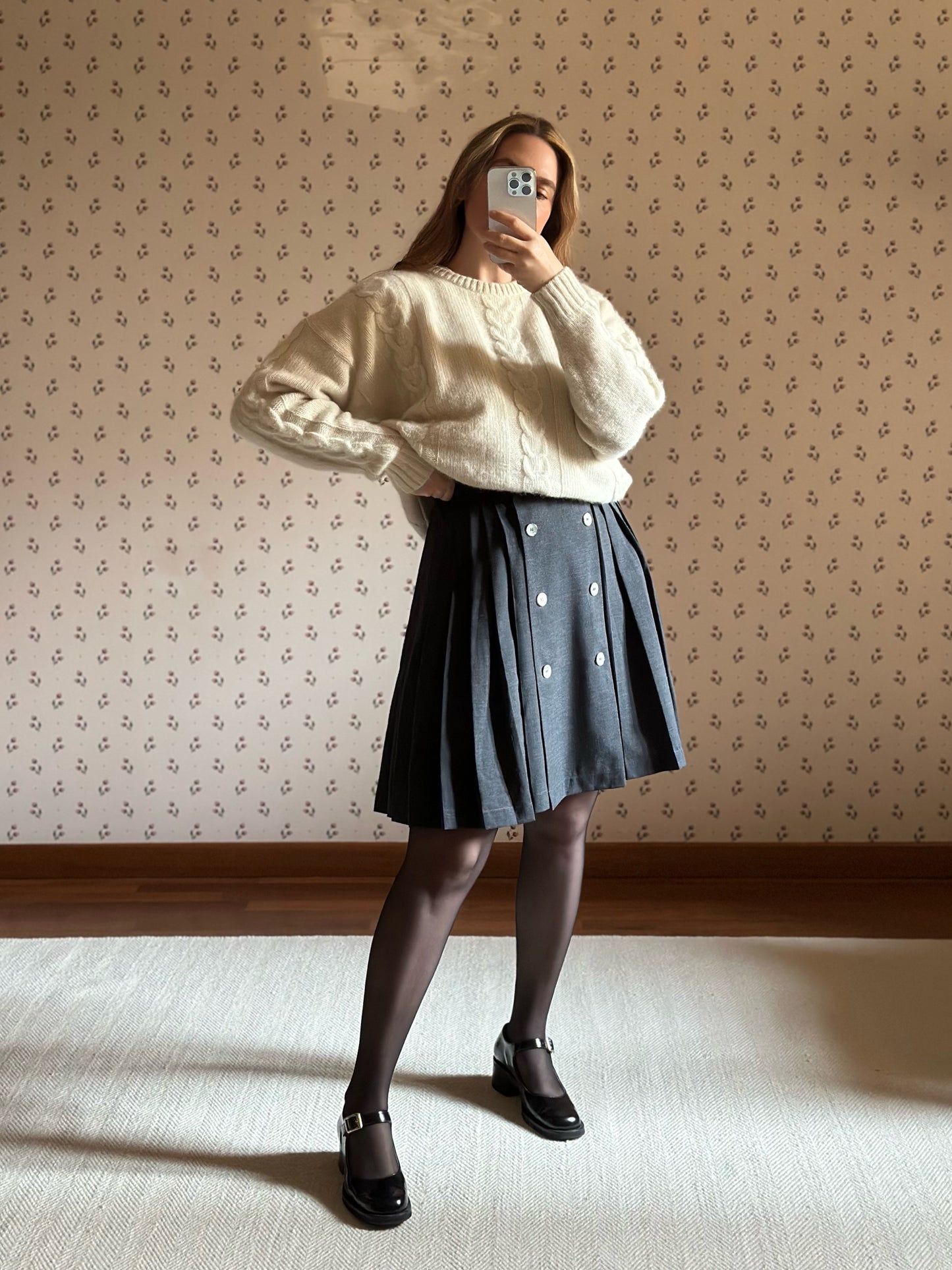 Vintage Gray Pleated Wool Skirt
