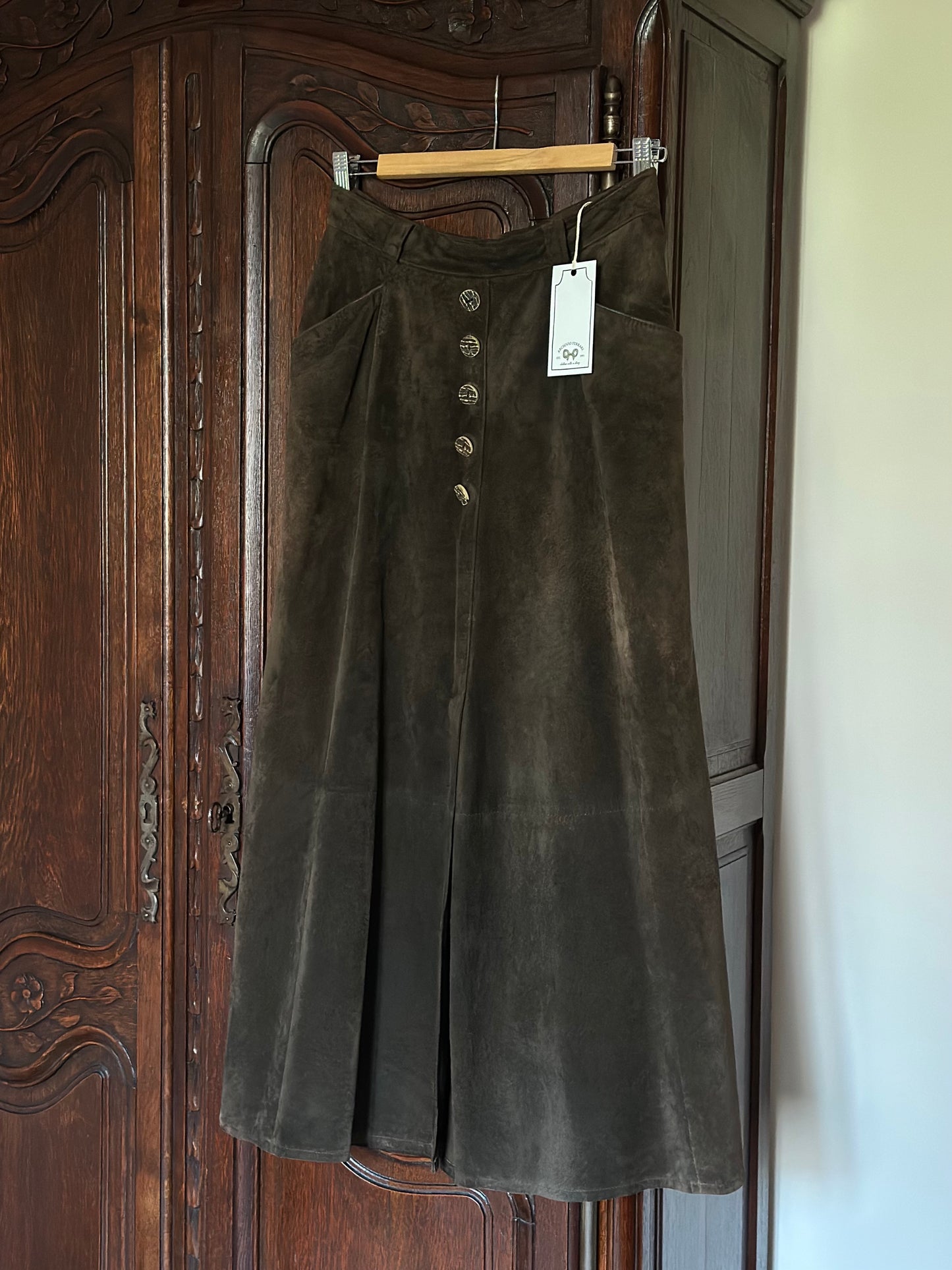 Vintage Suede Mocha Brown Maxi Skirt