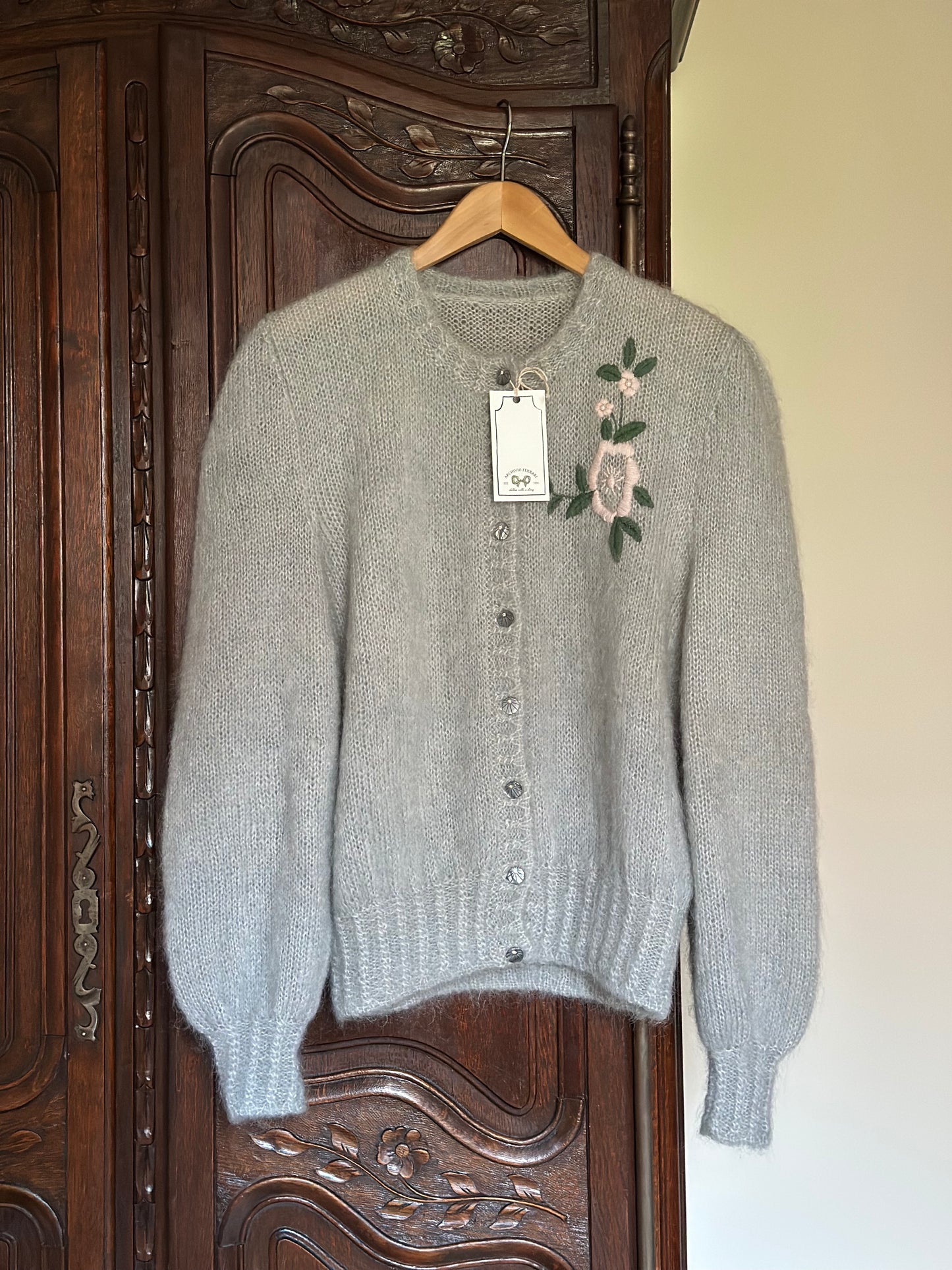 Vintage Mohair Pearl Gray Cardigan