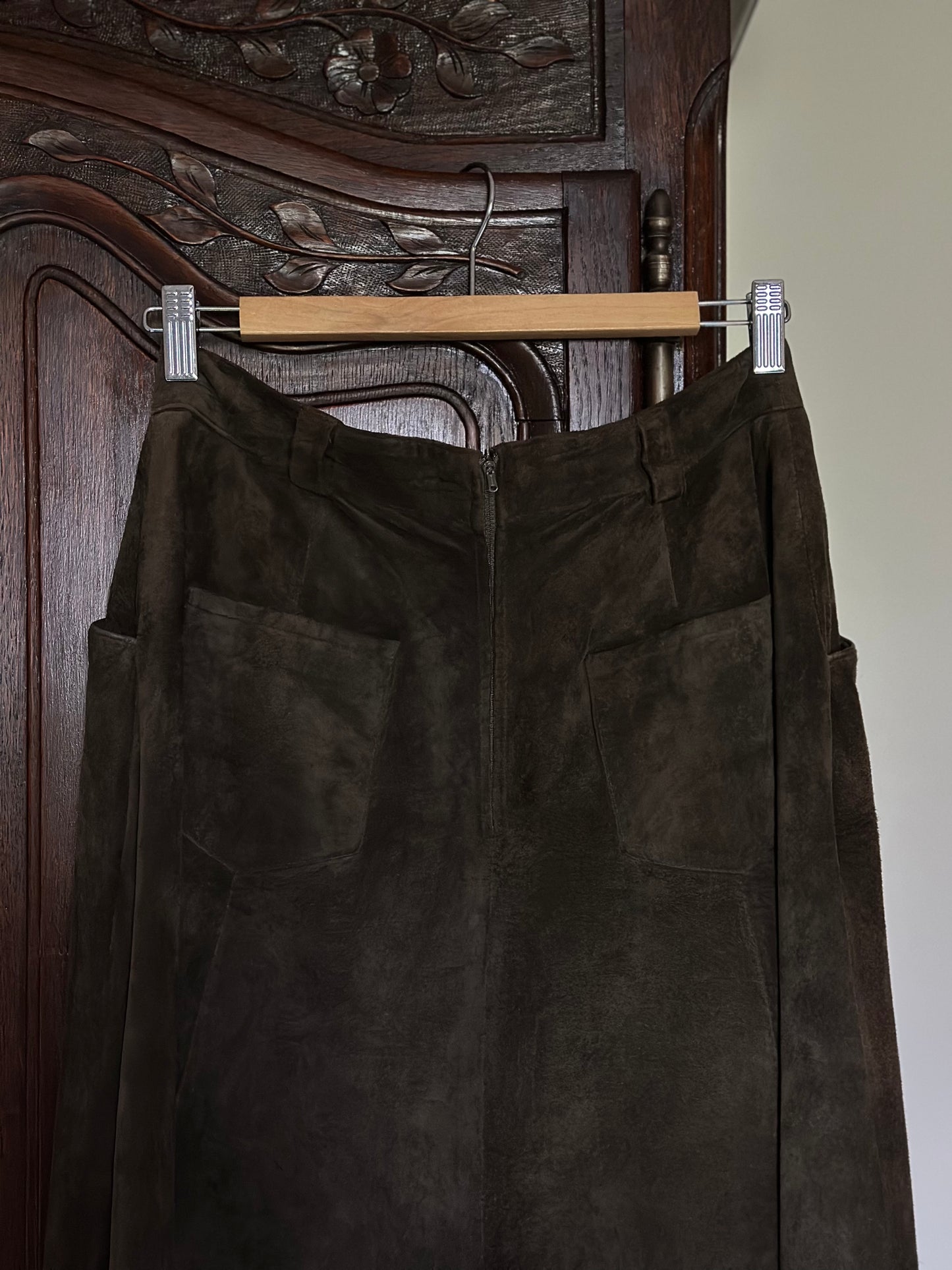 Vintage Suede Mocha Brown Maxi Skirt