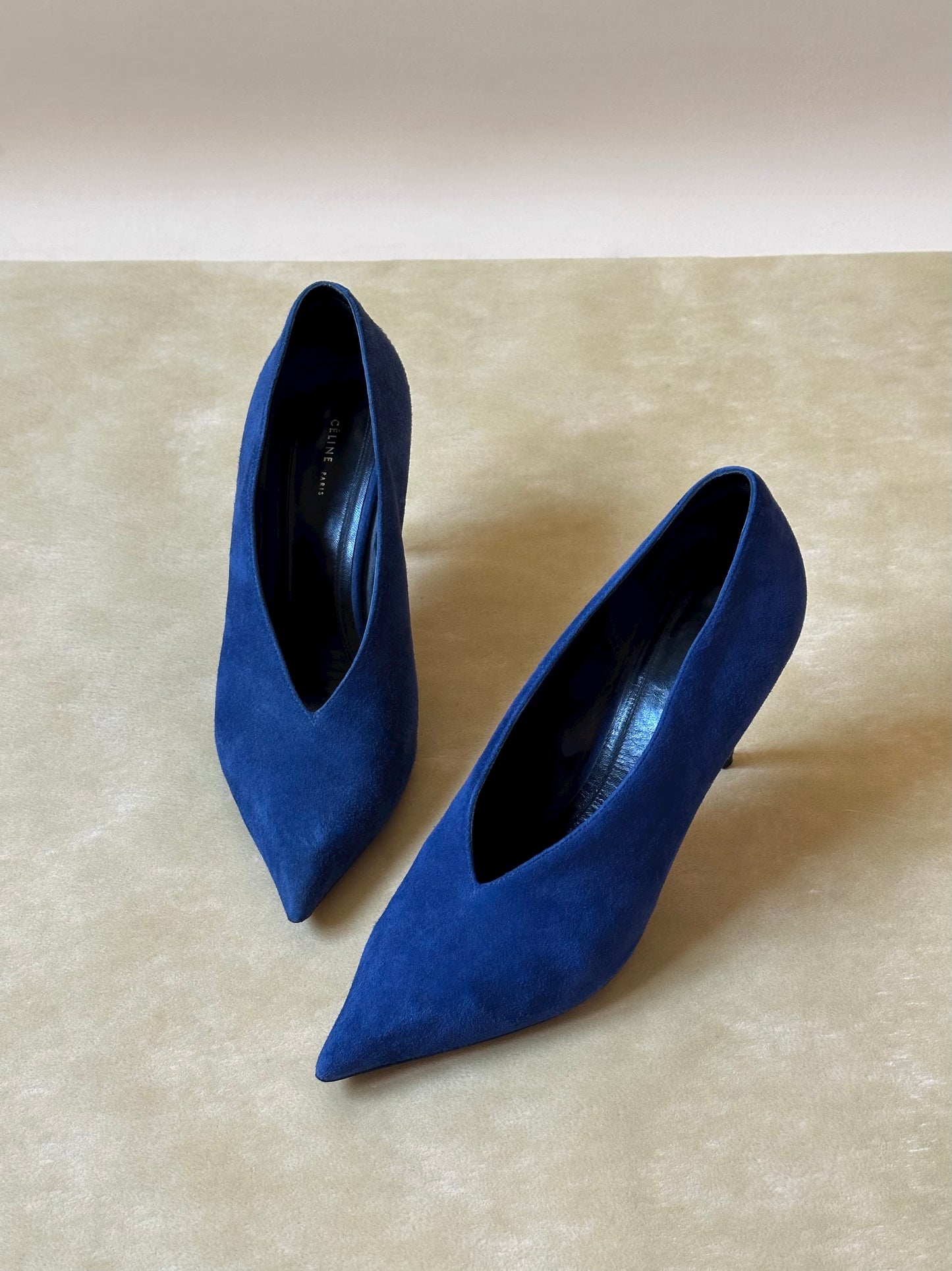 Céline Blue Suede Pointed Pumps