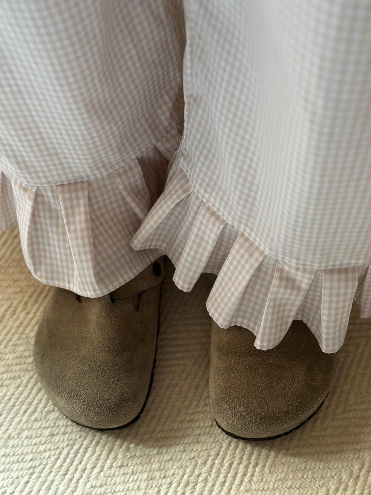 Vichy Cotton Frilled Trousers