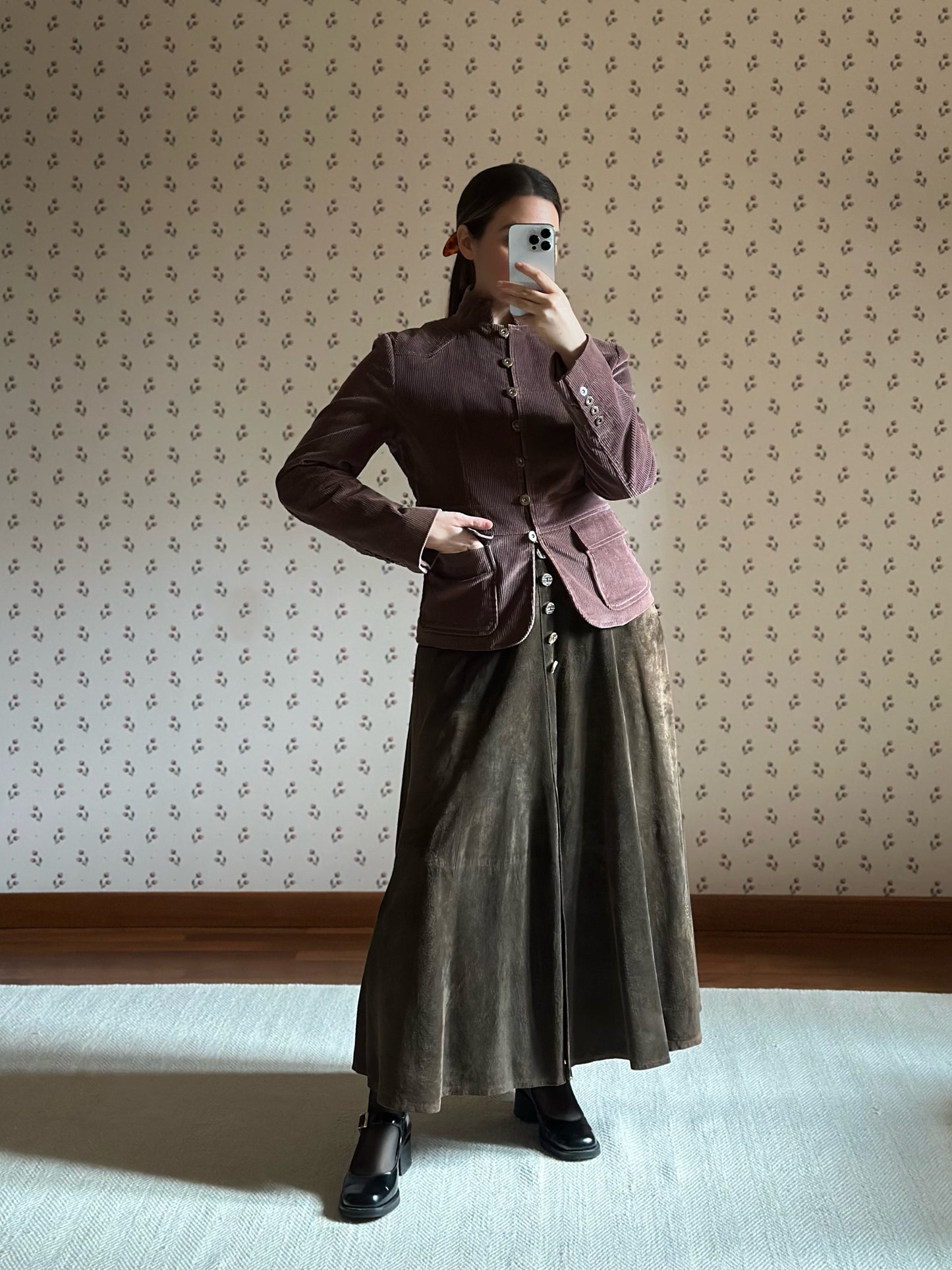 Vintage Suede Mocha Brown Maxi Skirt