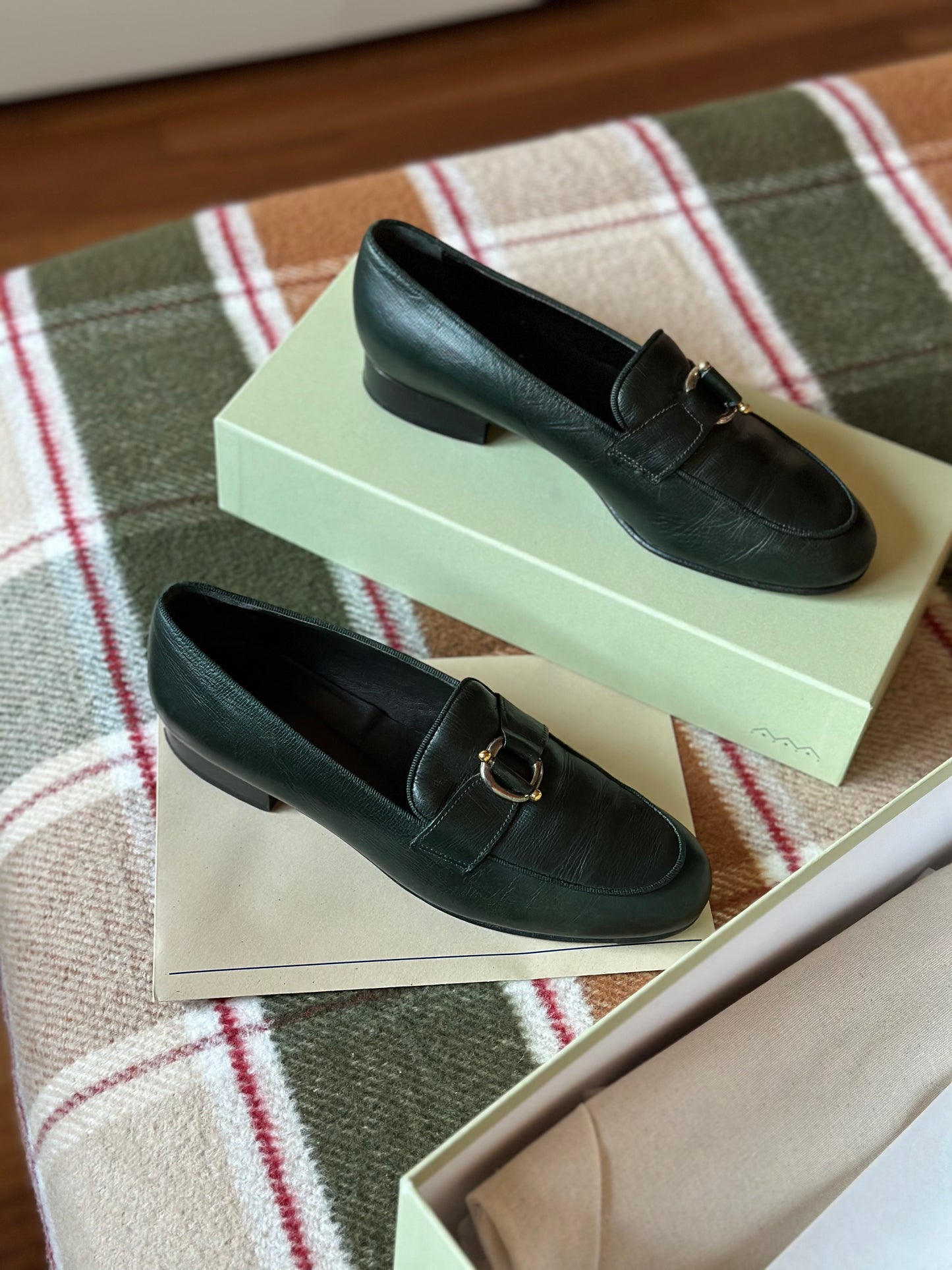 Vintage Bottle Green Leather Loafers