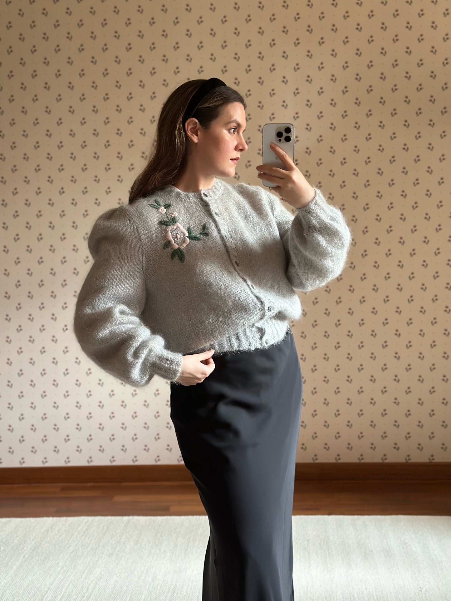 Vintage Mohair Pearl Gray Cardigan