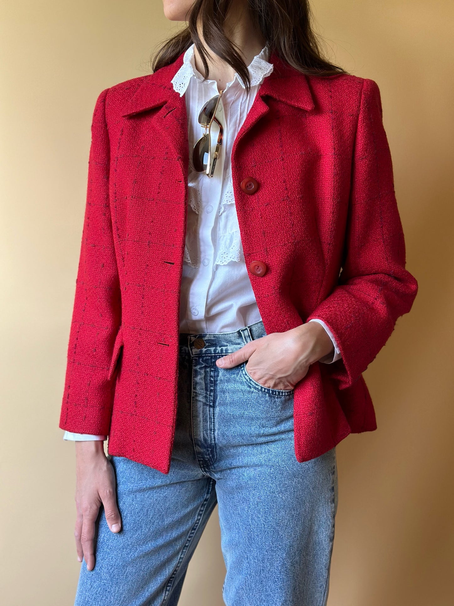 Vintage Mimmina Bouclé Wool Red Blazer