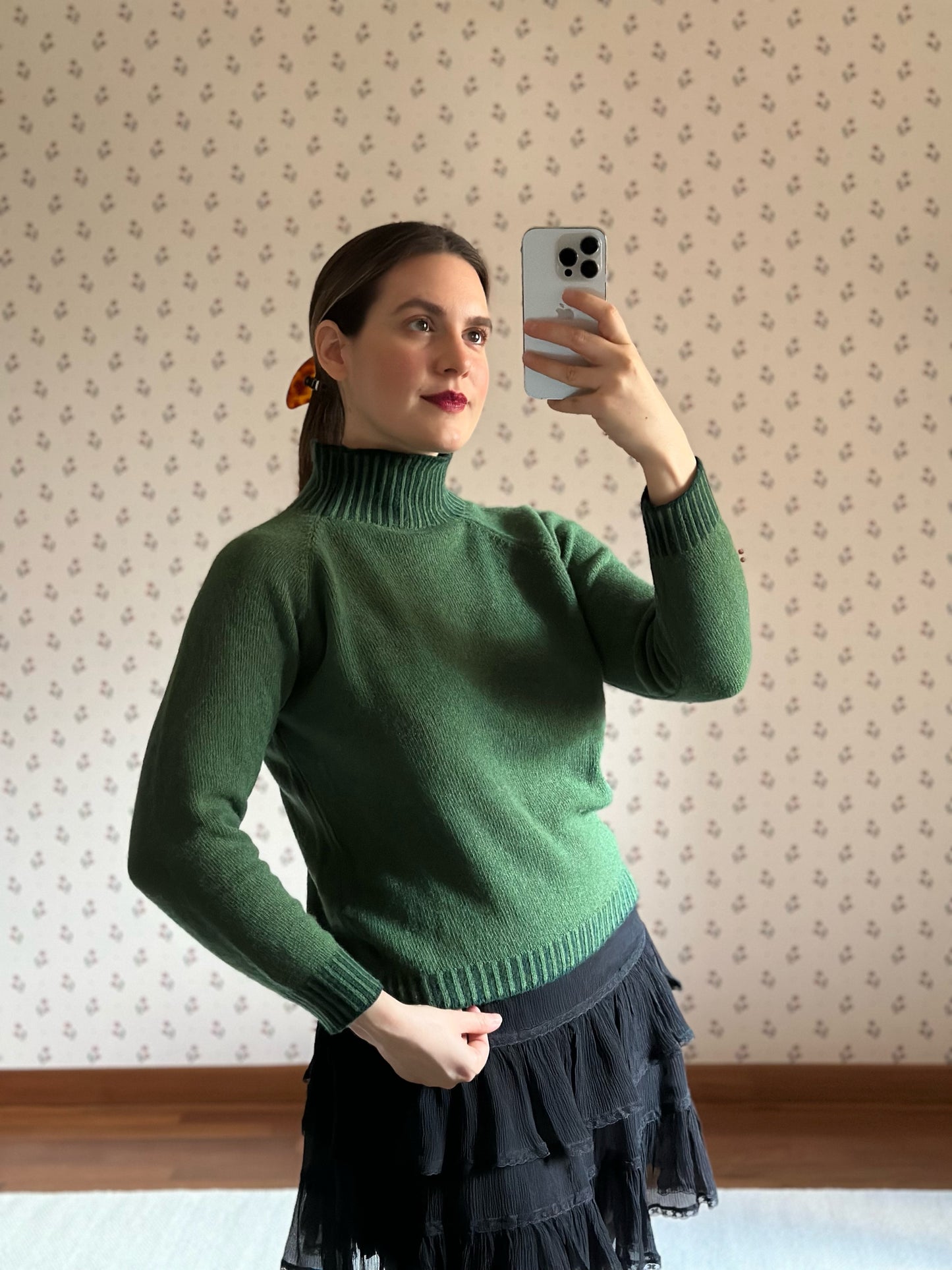 Vintage Green Wool & Cashmere Mock Neck Sweater