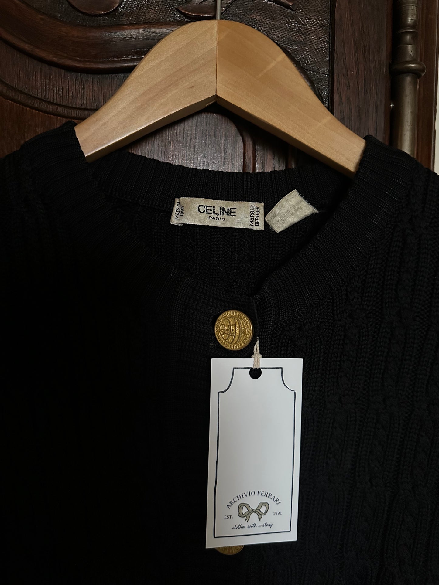 Vintage Celine Black Wool Cardigan
