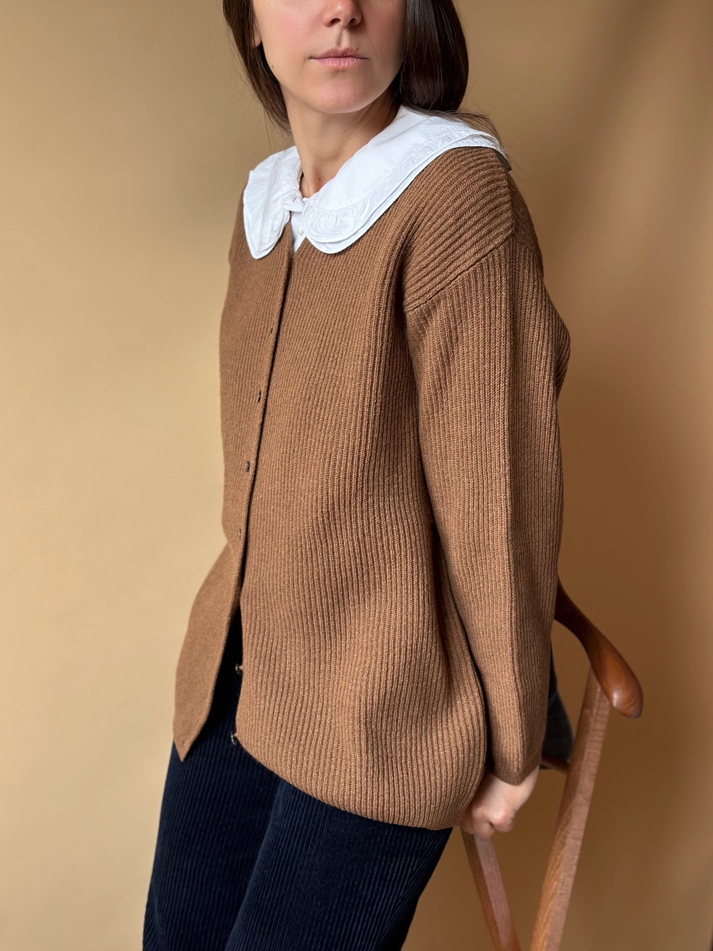 Vintage 100% Lambswool Caramel Ribbed Cardigan