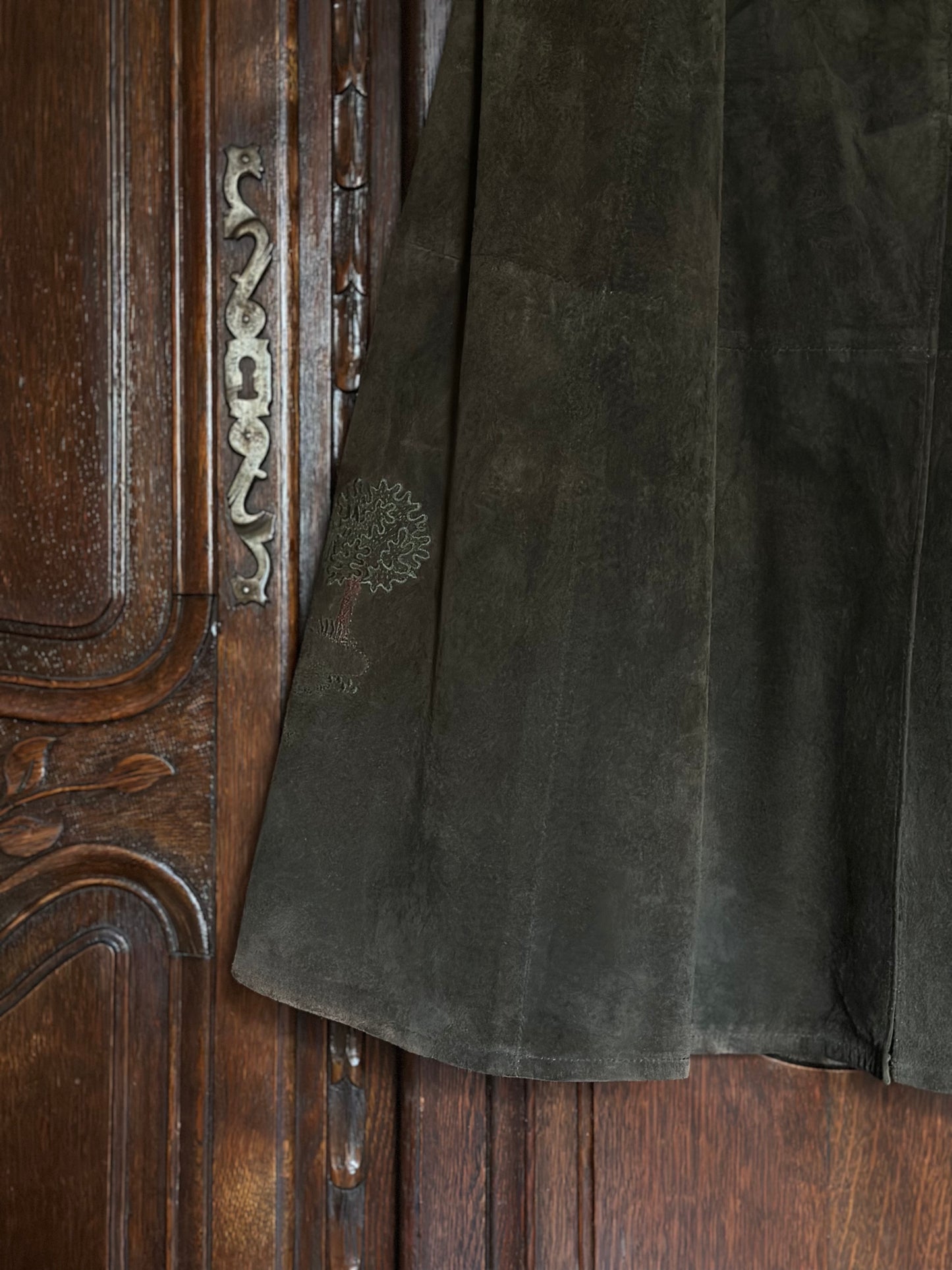 Vintage Suede Mocha Brown Maxi Skirt