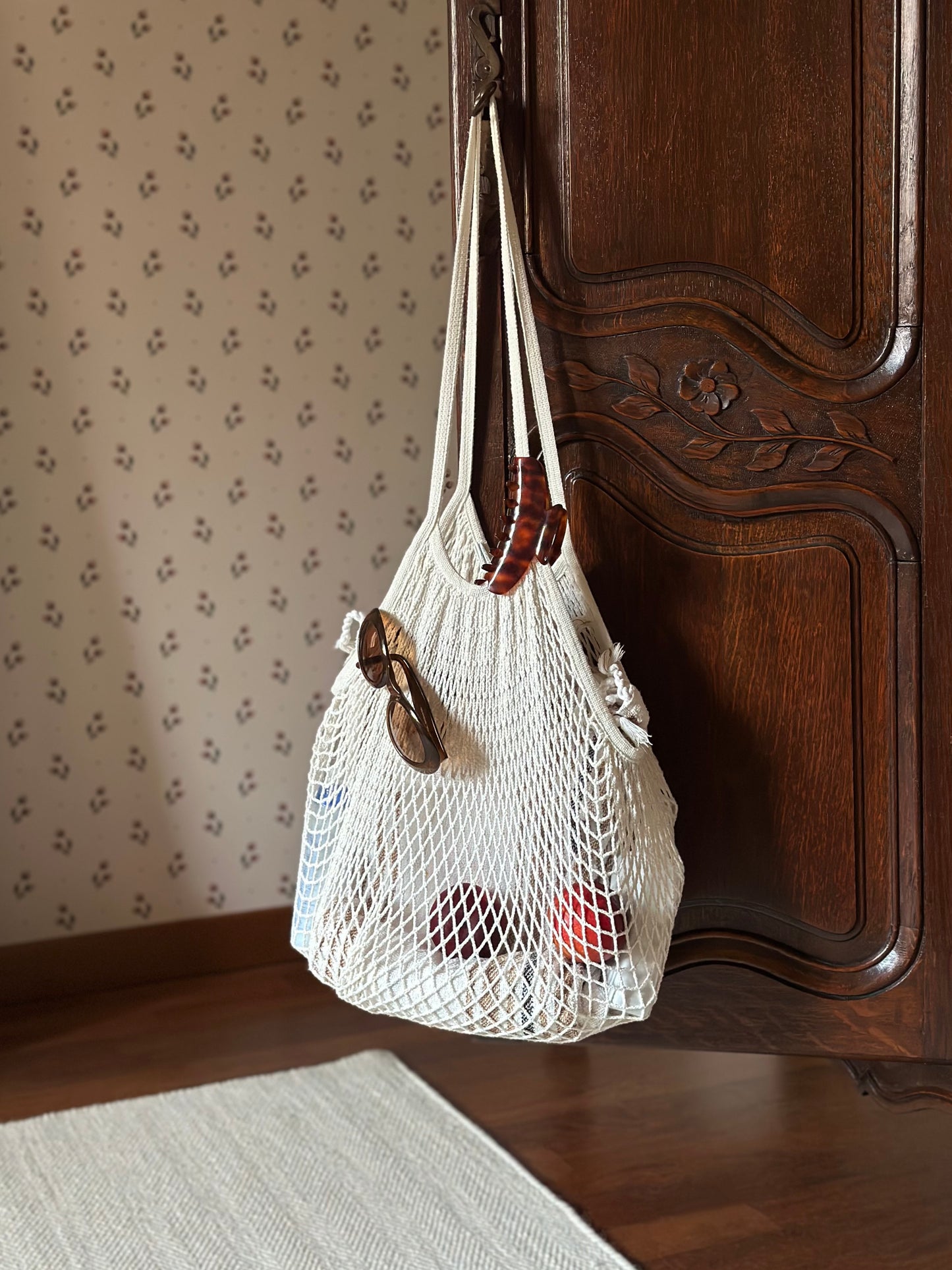 Écru Cotton Mesh Beach Bag