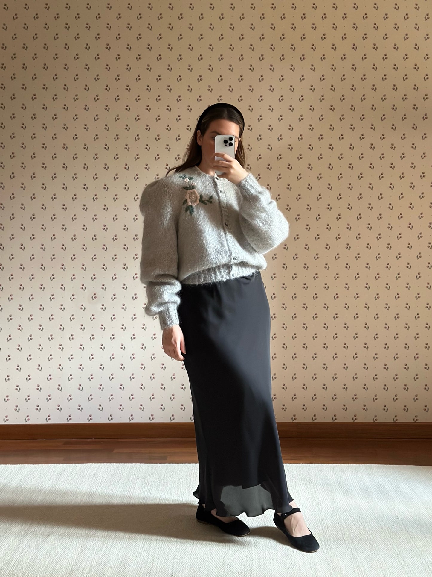 Vintage Black Longuette Satin Skirt