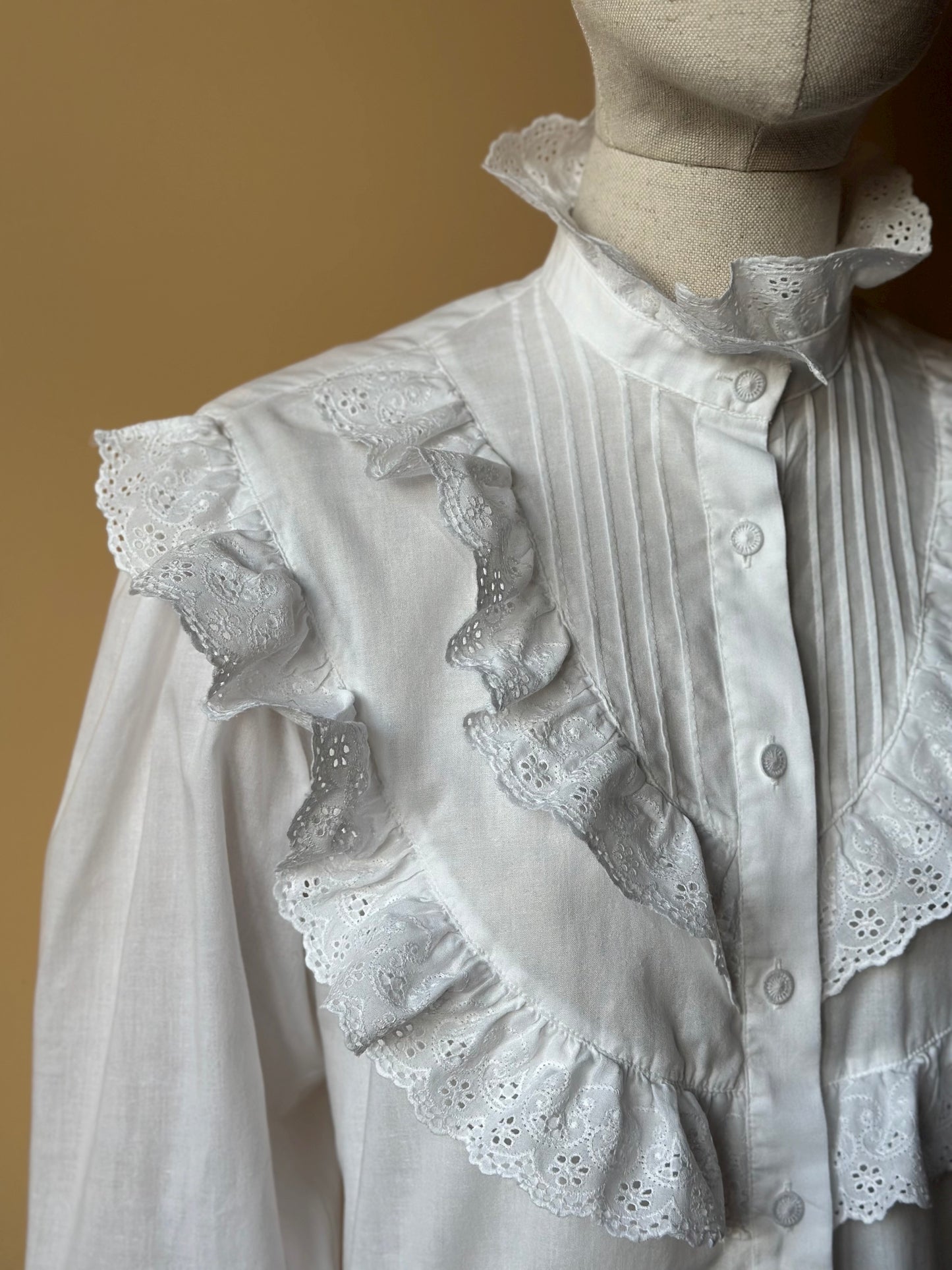 Vintage White Cotton High Neck Shirt