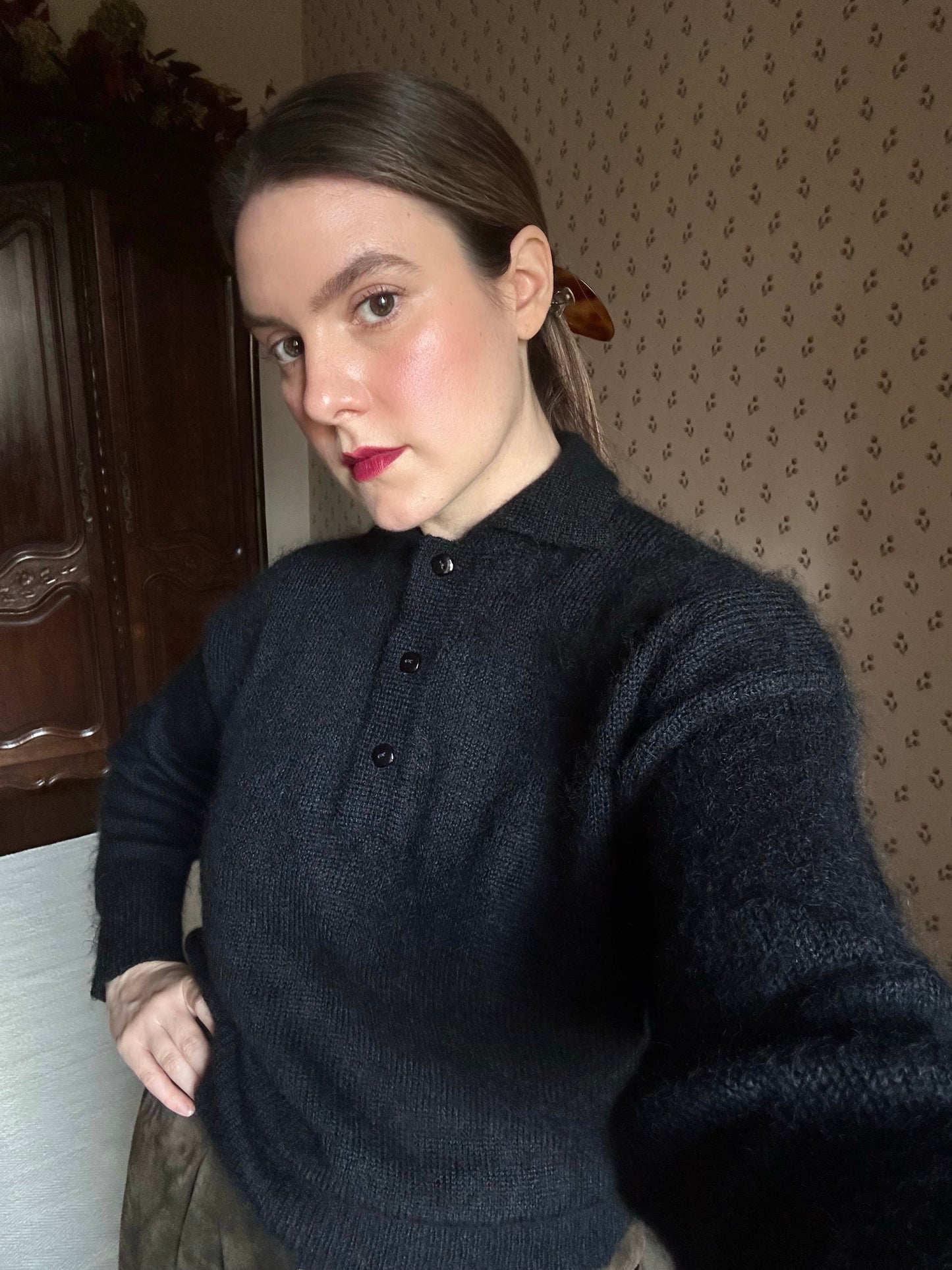 Vintage Super Kid Mohair Black Polo Sweater
