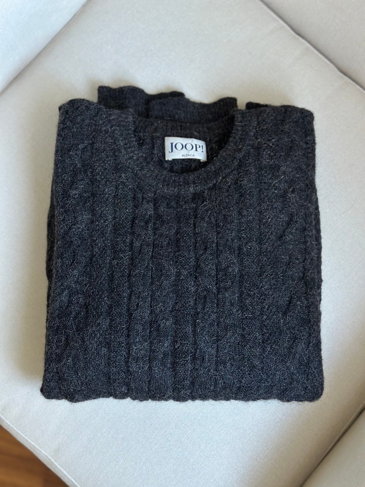 100% Alpaca Gray Cable Knit Sweater