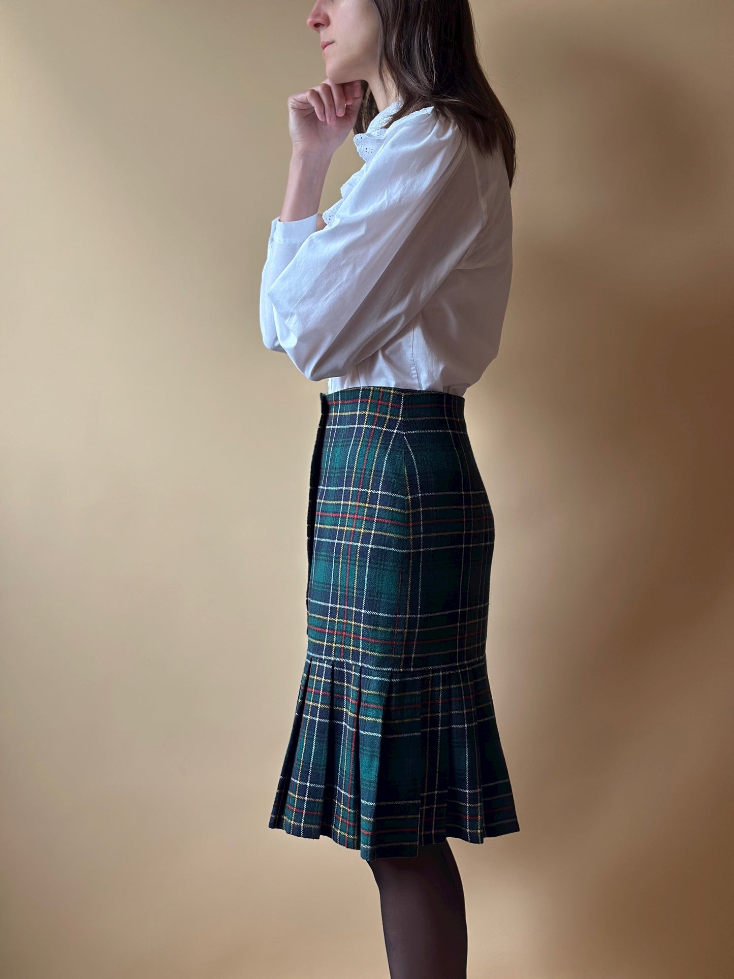 Vintage Tartan Green Pleated Skirt