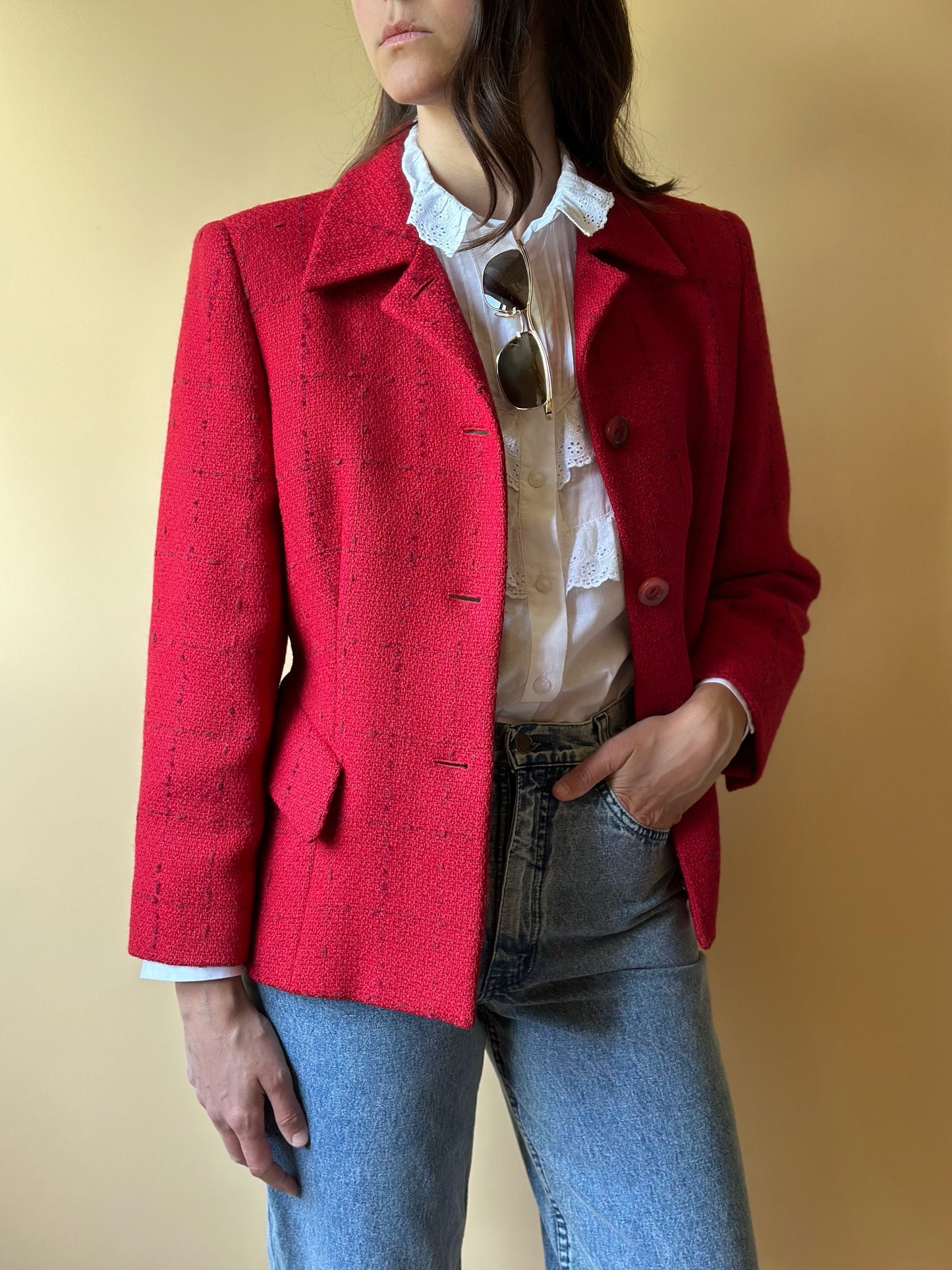 Vintage Mimmina Bouclé Wool Red Blazer