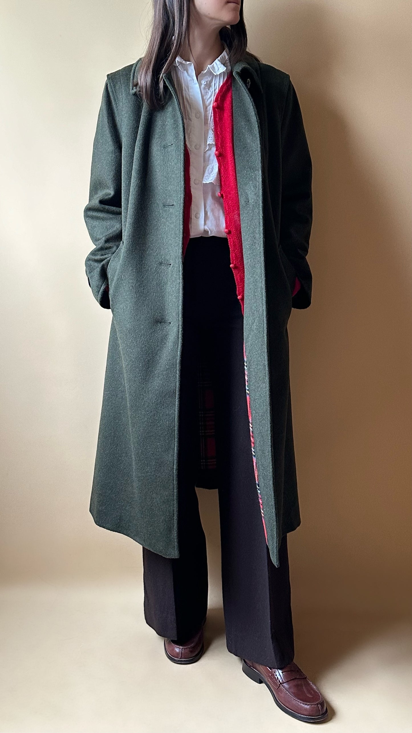 Vintage Green Loden With Tartan Lining