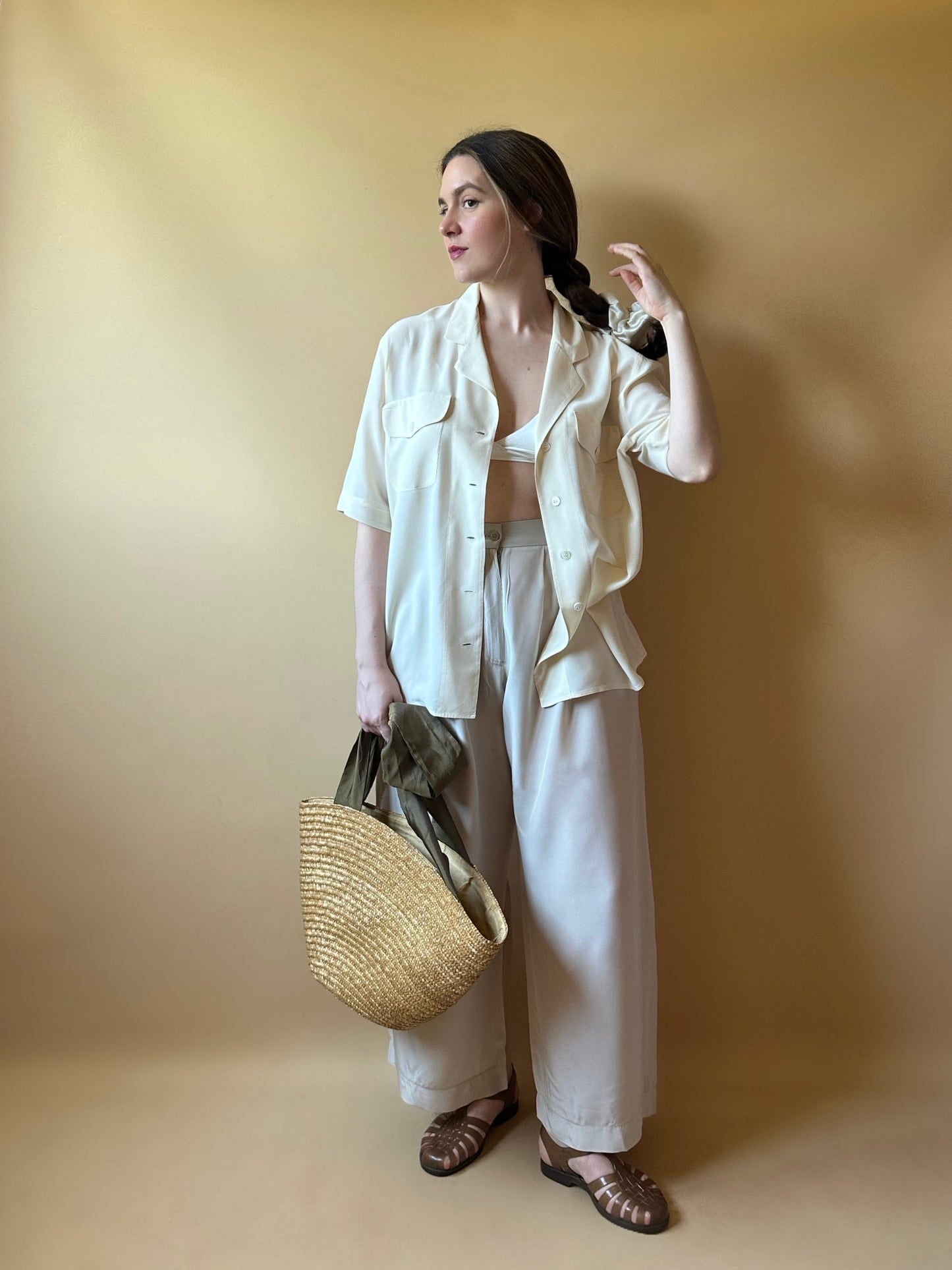 Vintage Short Sleeved Silk Ivory Shirt