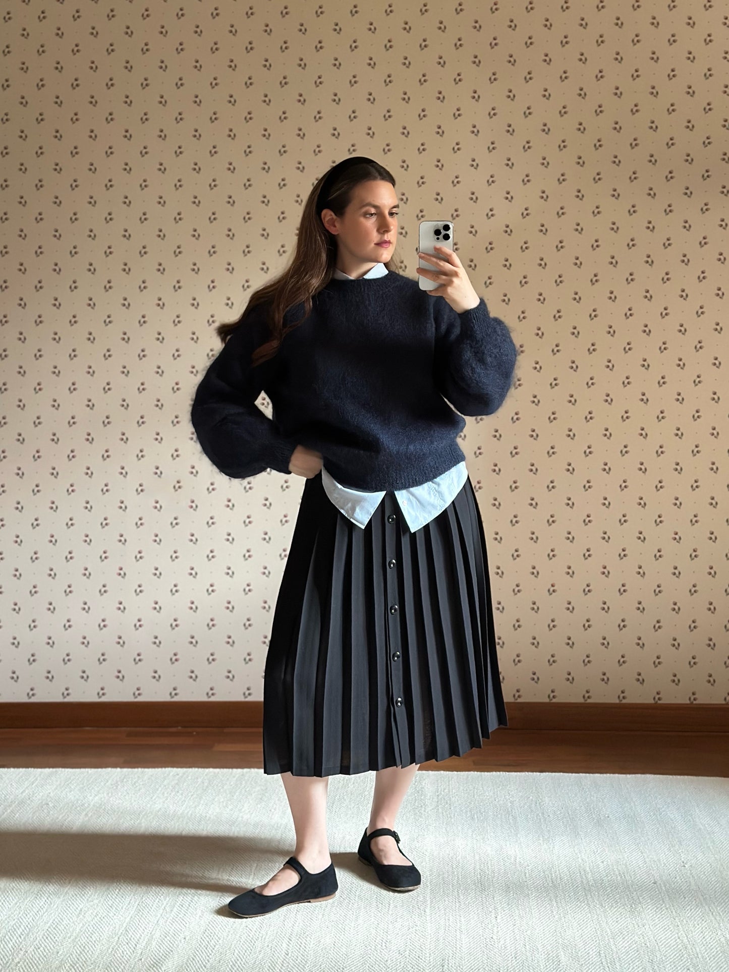 Vintage Midi Navy Blue Skirt