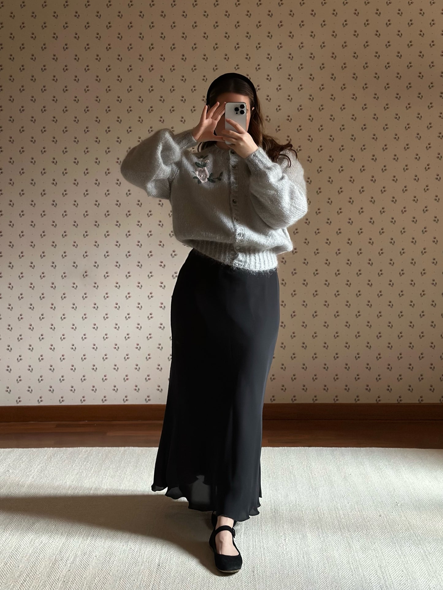 Vintage Black Longuette Satin Skirt