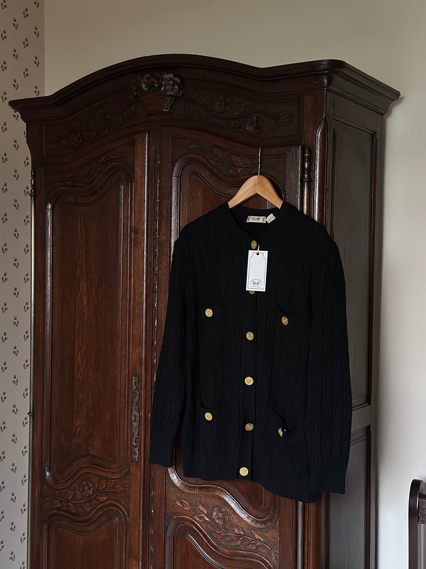 Vintage Celine Black Wool Cardigan