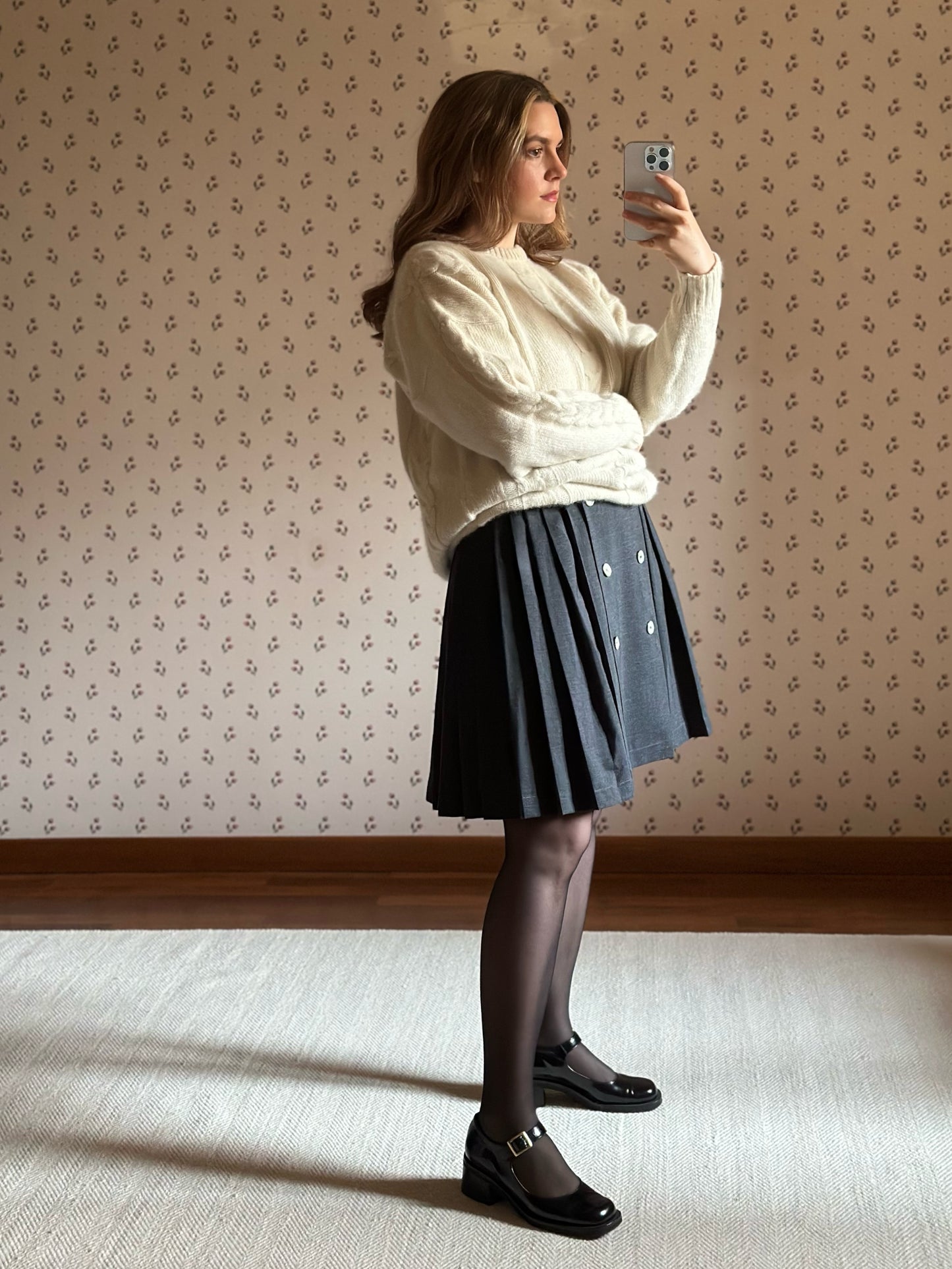 Vintage Gray Pleated Wool Skirt