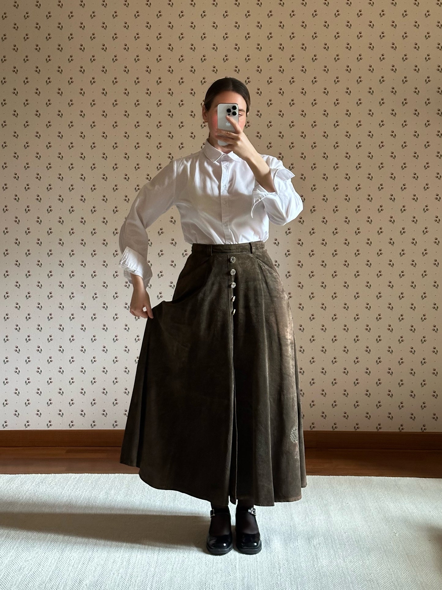 Vintage Suede Mocha Brown Maxi Skirt