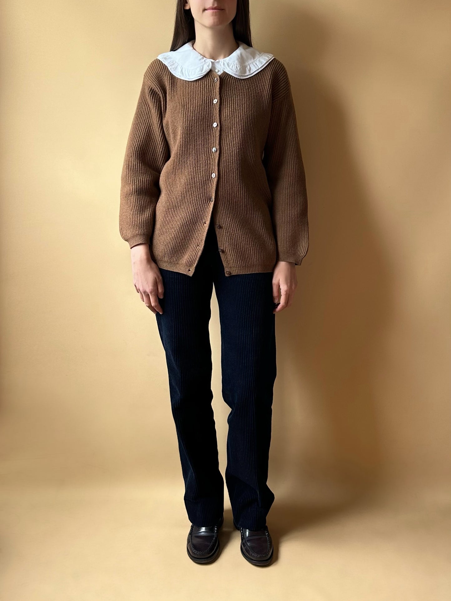 Vintage 100% Lambswool Caramel Ribbed Cardigan