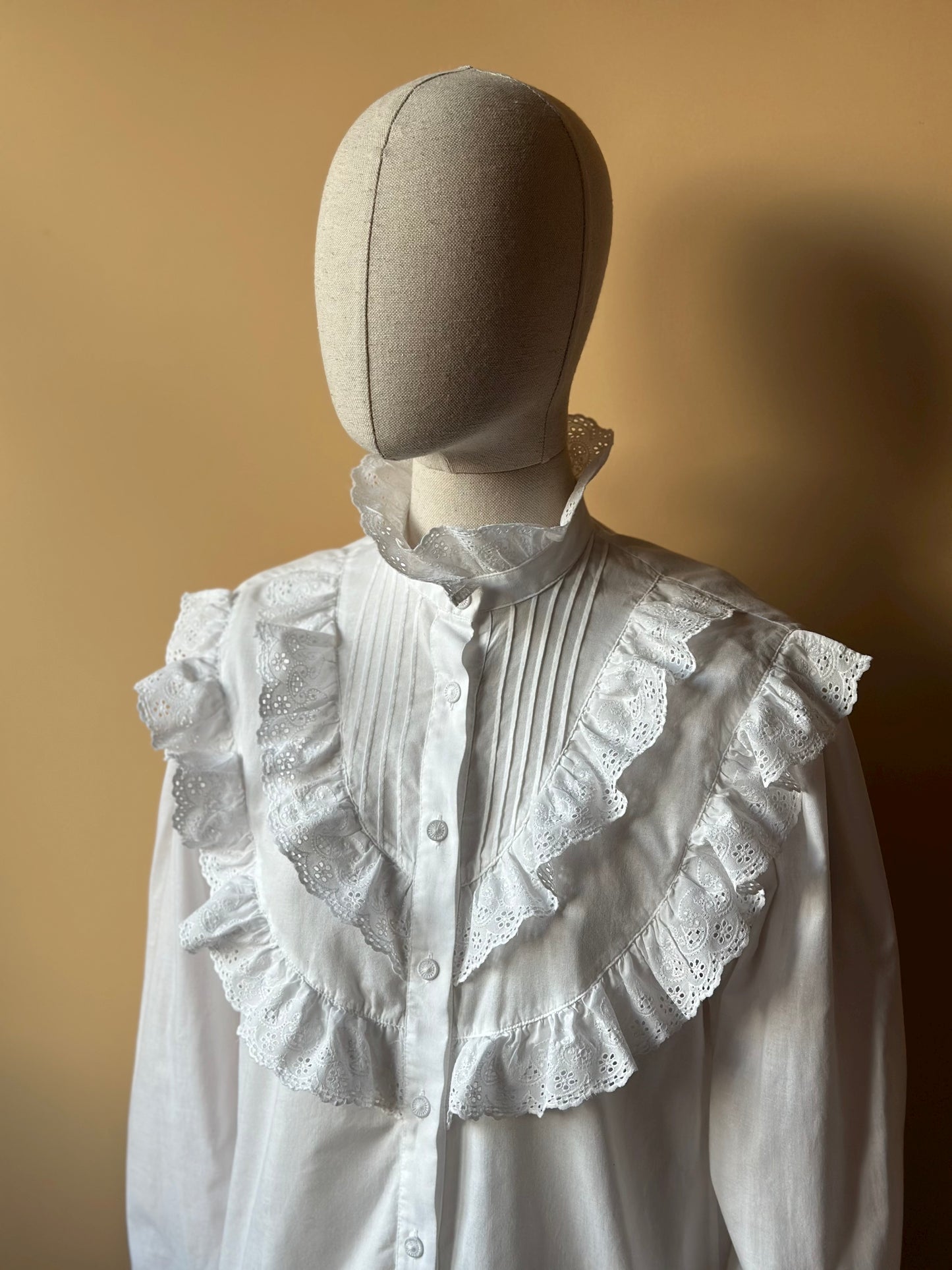 Vintage White Cotton High Neck Shirt