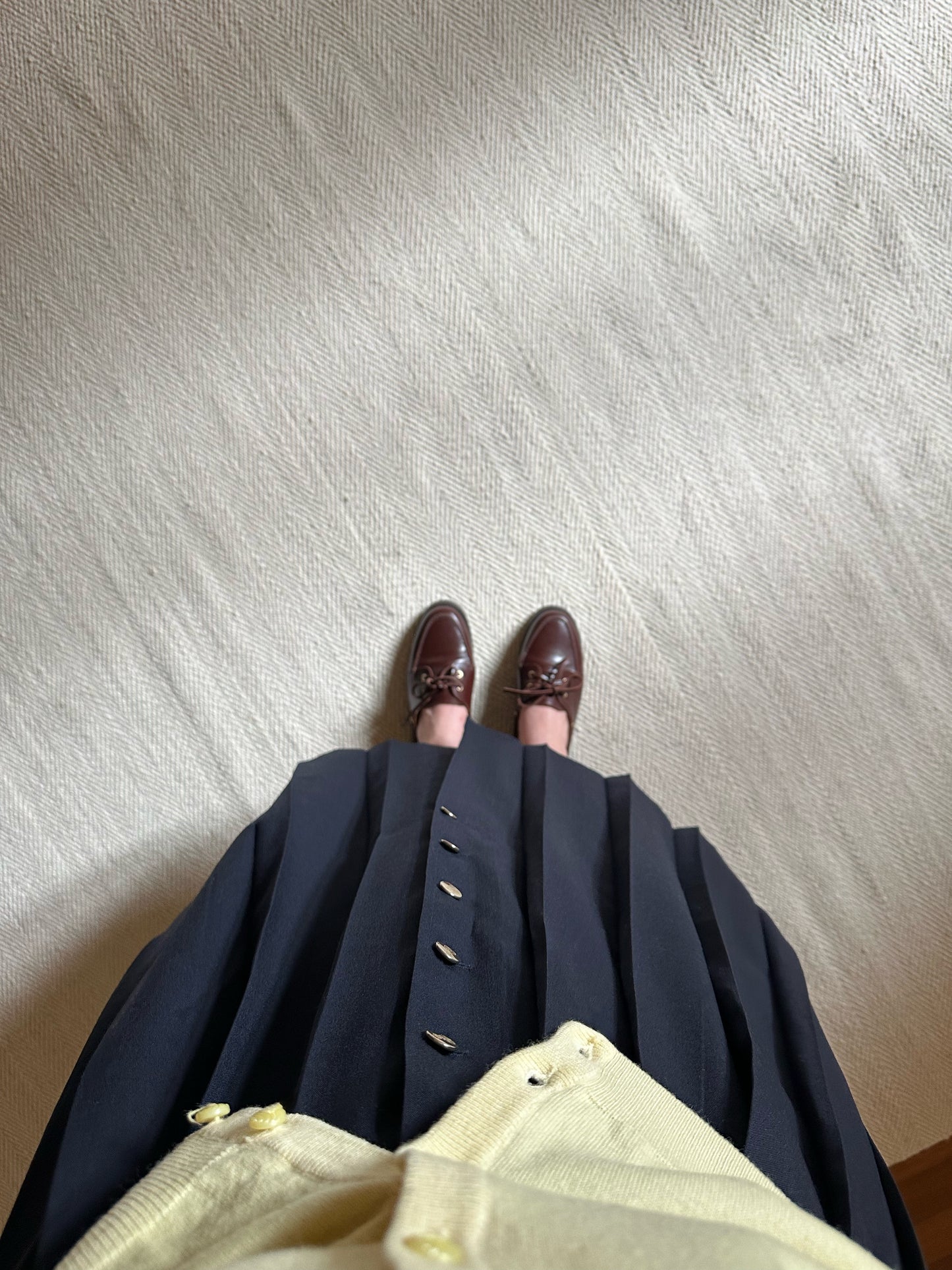 Long Pleated Blue Wool Skirt