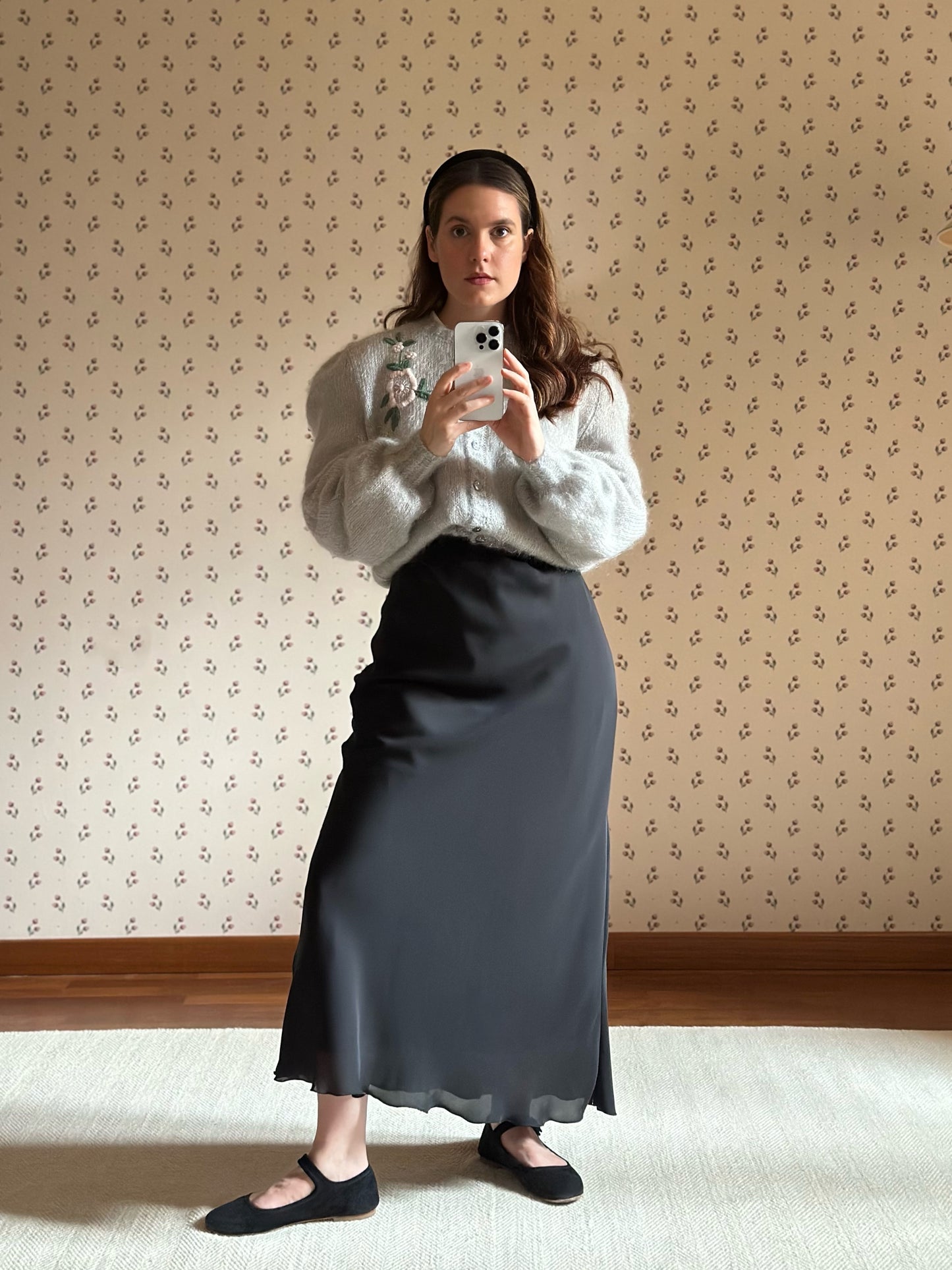 Vintage Black Longuette Satin Skirt