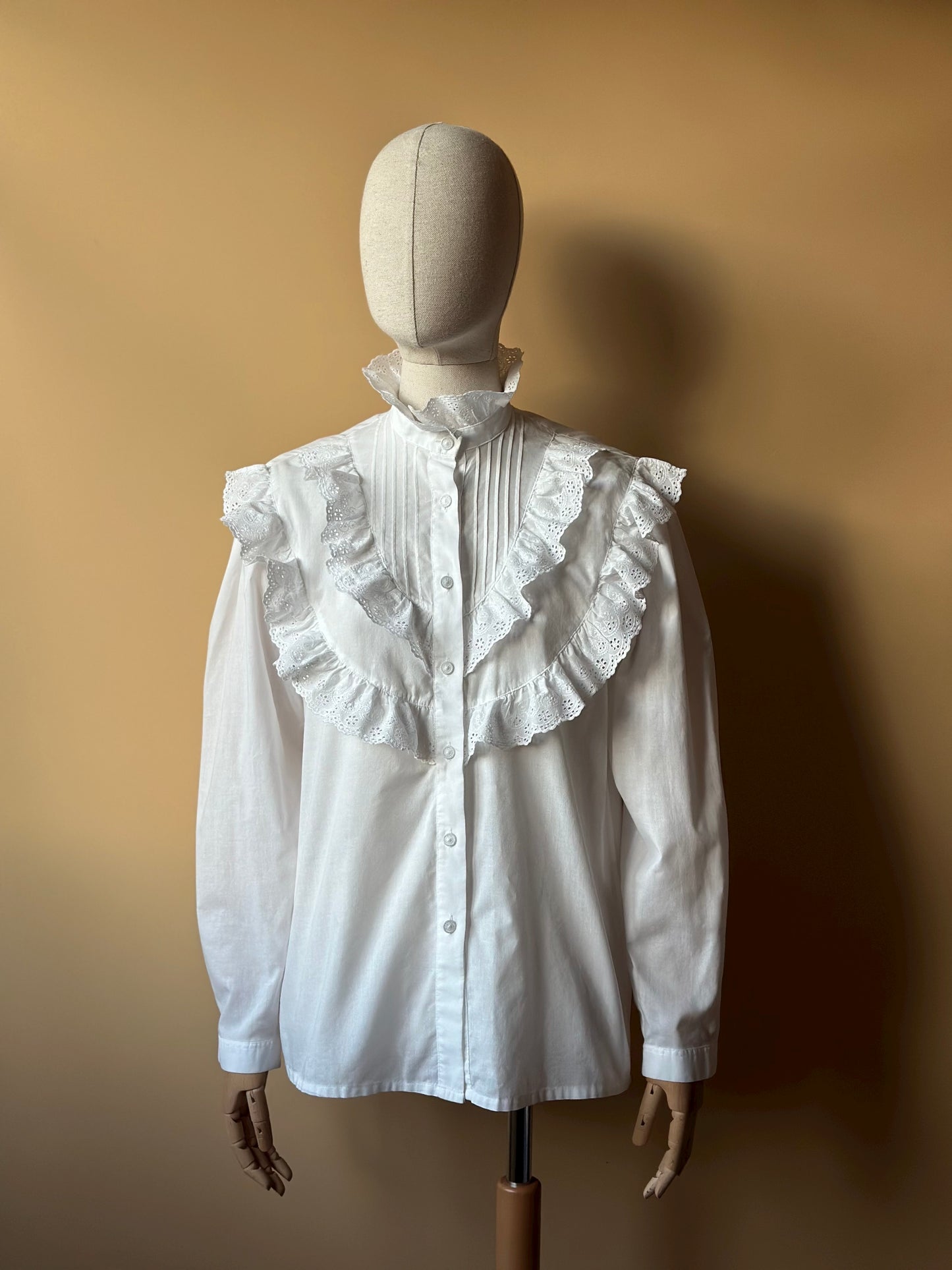 Vintage White Cotton High Neck Shirt